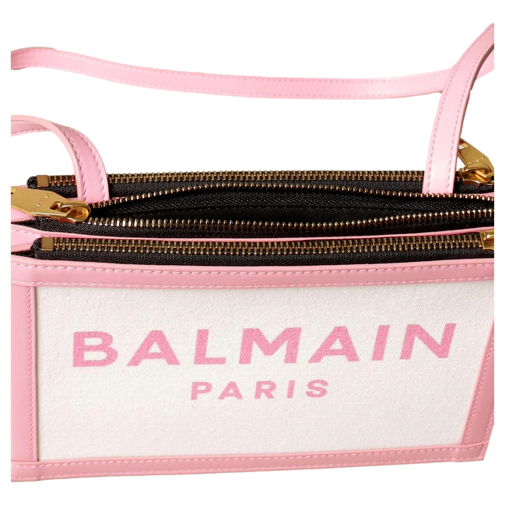 Balmain B-Army 26 Logo Canvas and Pink Leather Small Crossbody Bag
