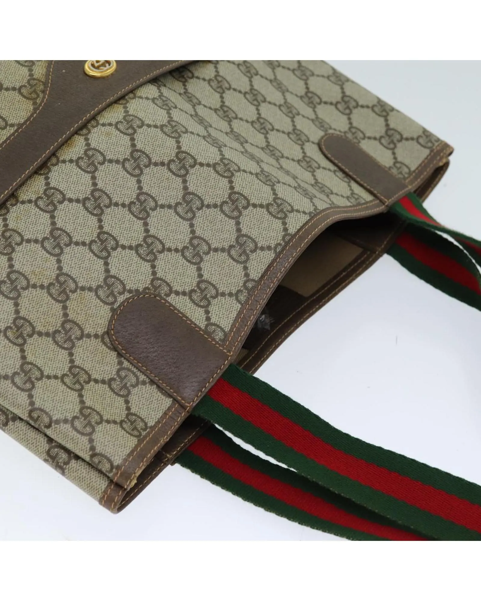 Beige GG Supreme Tote Bag with Web Detail by Luxury Designer