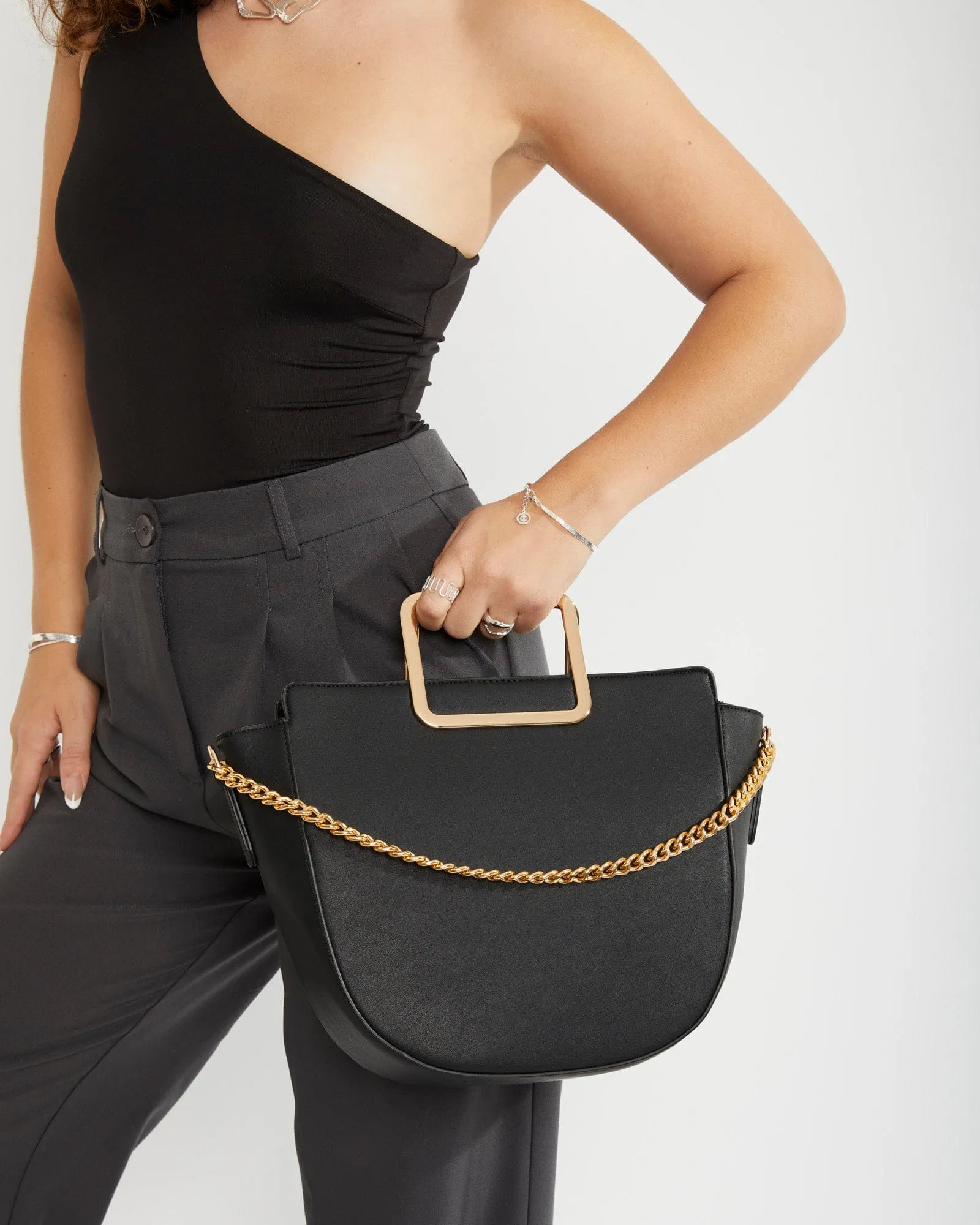 Black Ariel Medium Chain Tote Bag