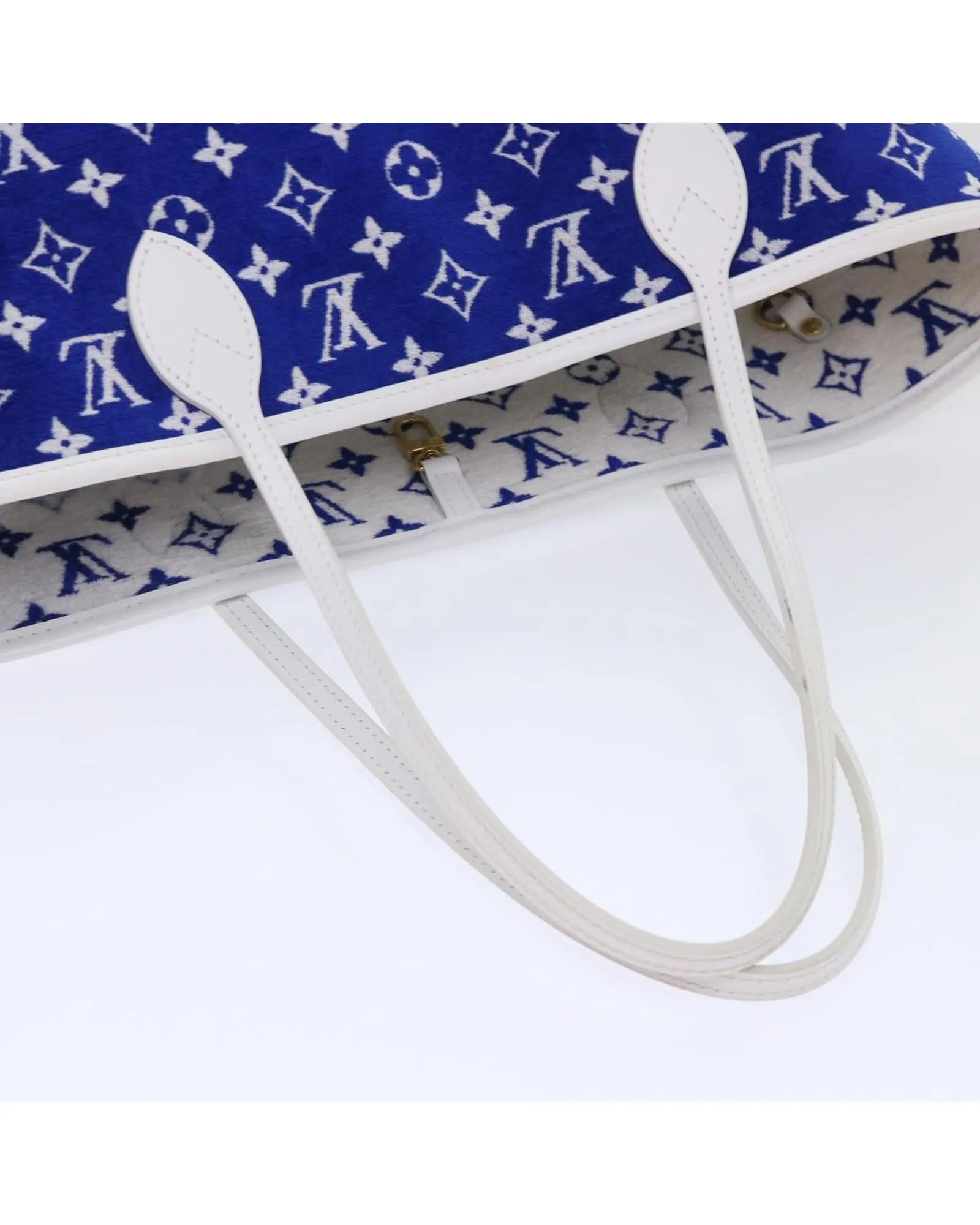 Blue and White Leather Tote Bag with Pouch - Rank A