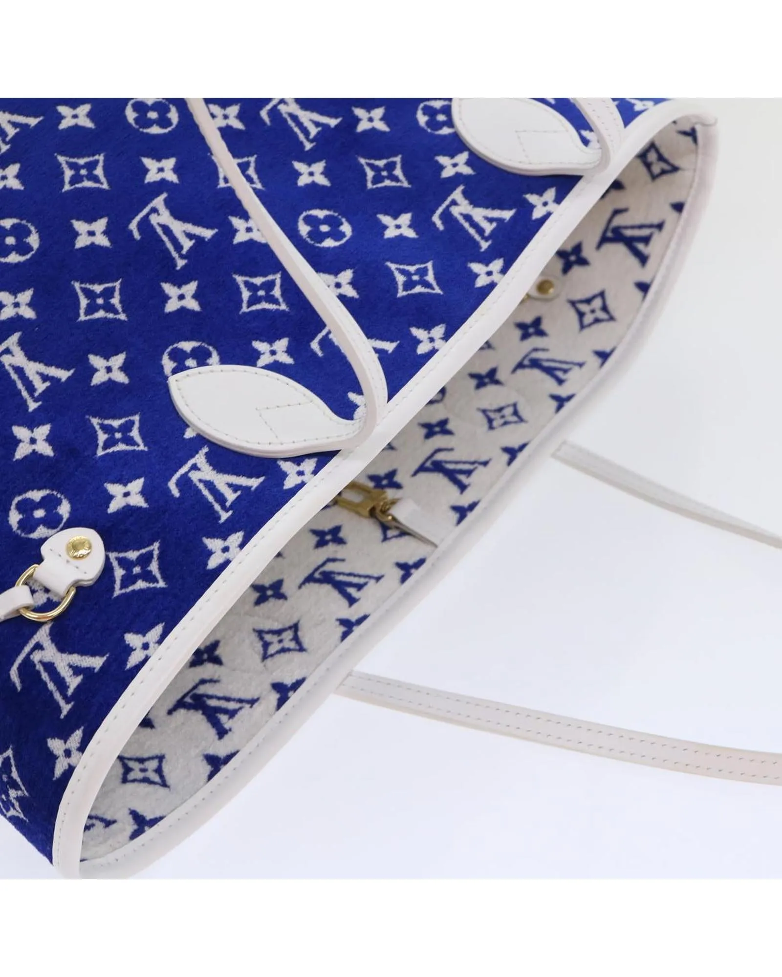 Blue and White Leather Tote Bag with Pouch - Rank A