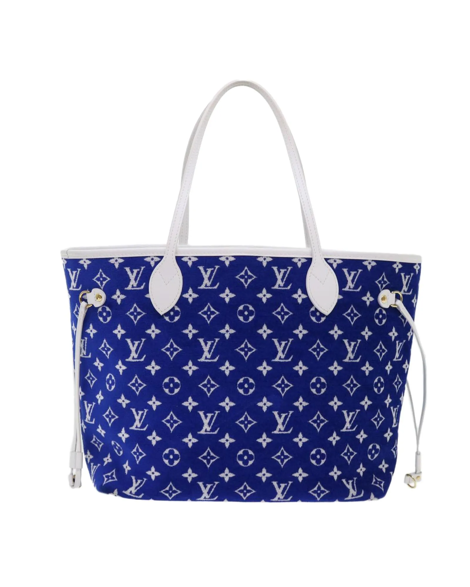Blue and White Leather Tote Bag with Pouch - Rank A