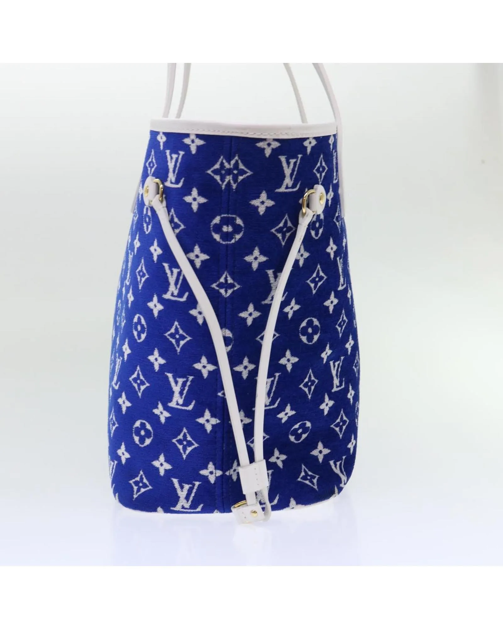 Blue and White Leather Tote Bag with Pouch - Rank A