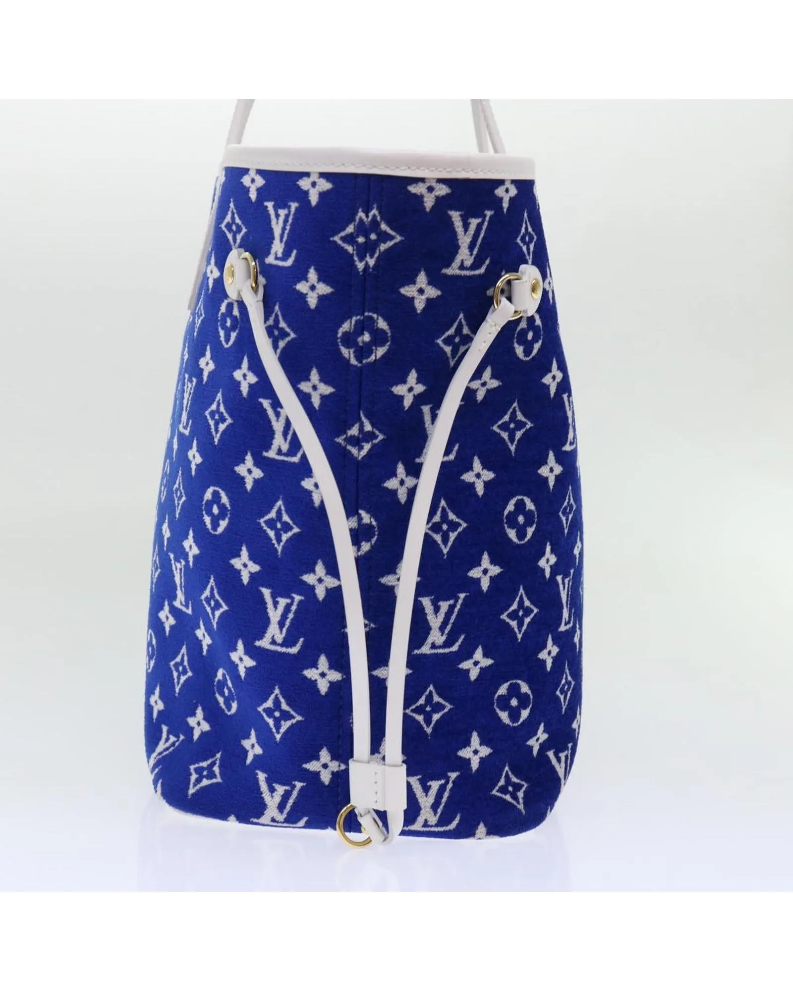 Blue and White Leather Tote Bag with Pouch - Rank A