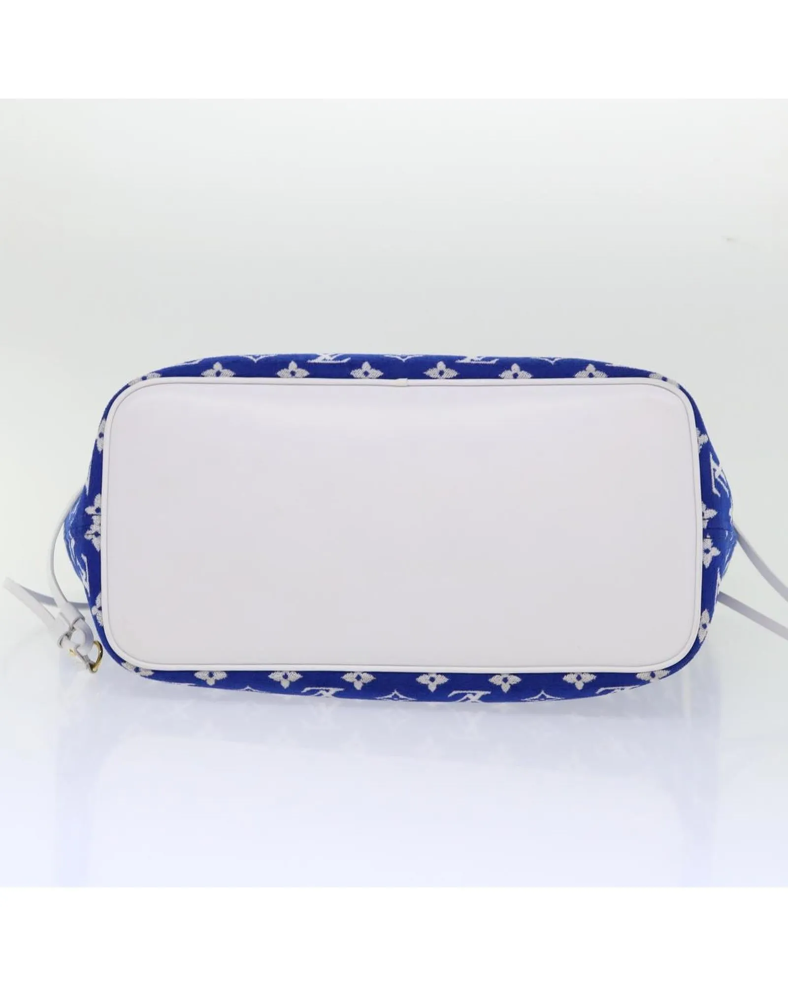 Blue and White Leather Tote Bag with Pouch - Rank A