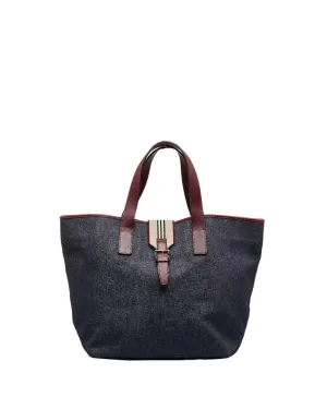 Blue Denim Leather Tote Bag
