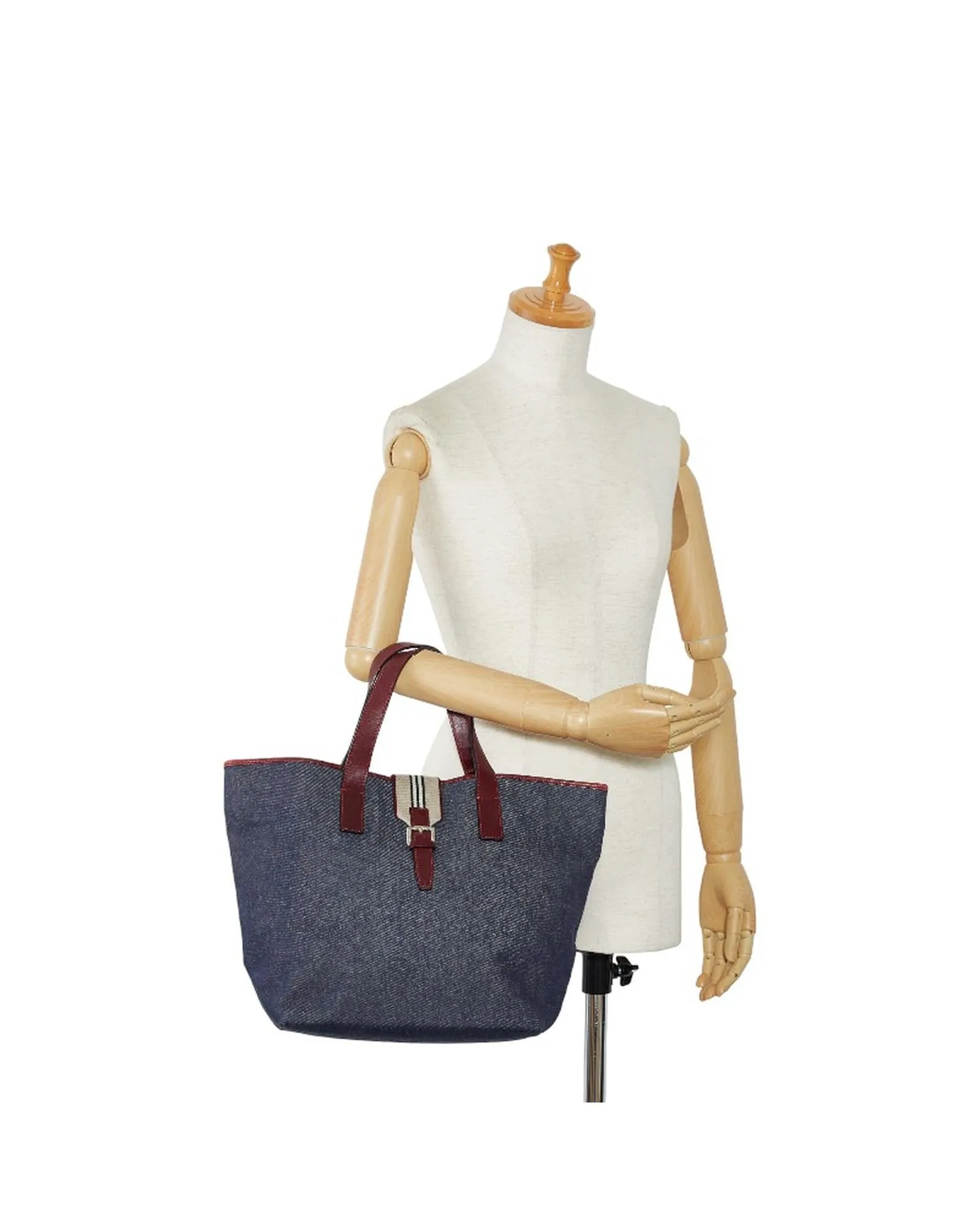 Blue Denim Leather Tote Bag