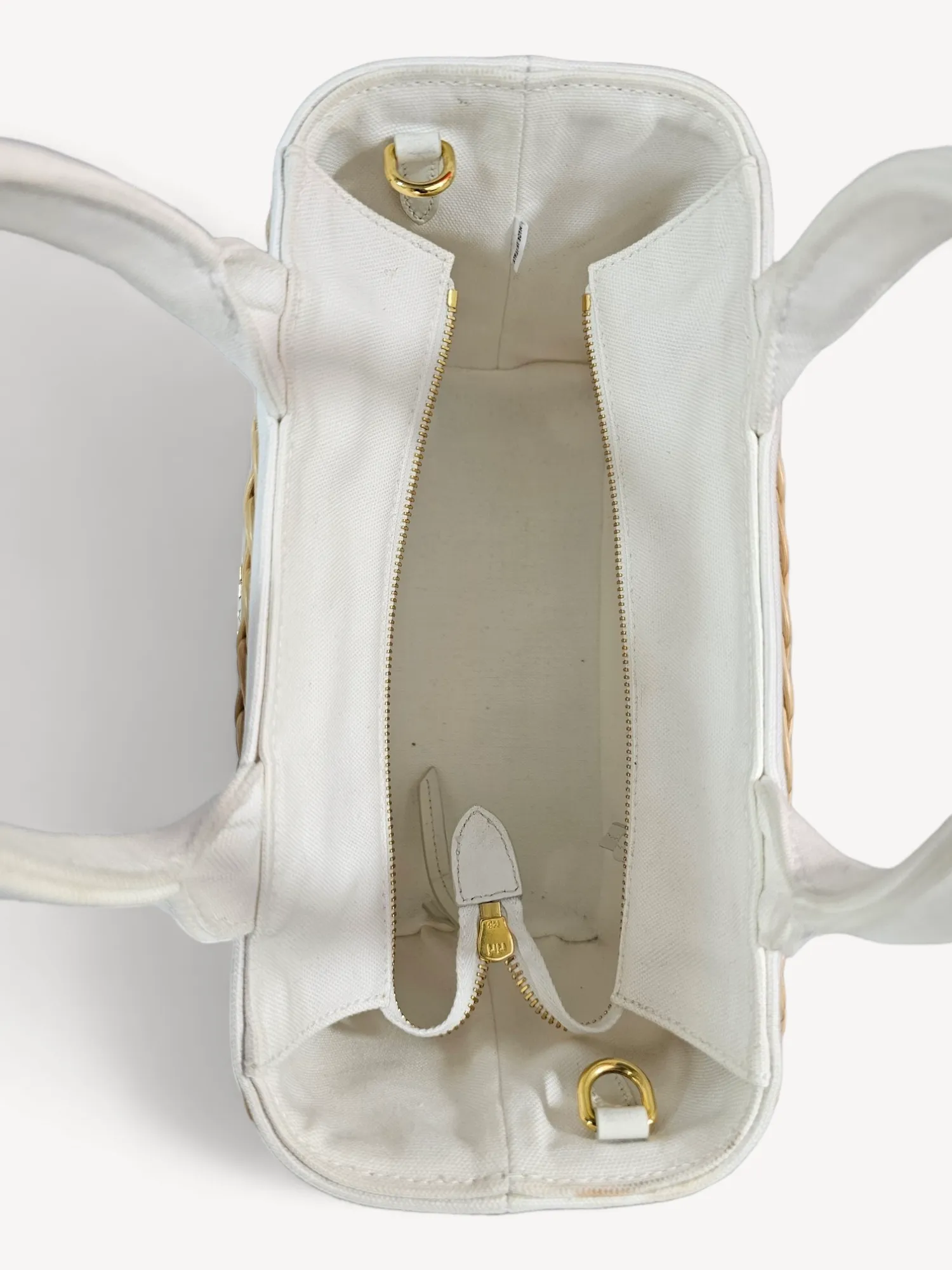 Bolsa Prada Tote em Vime e Canvas Branco