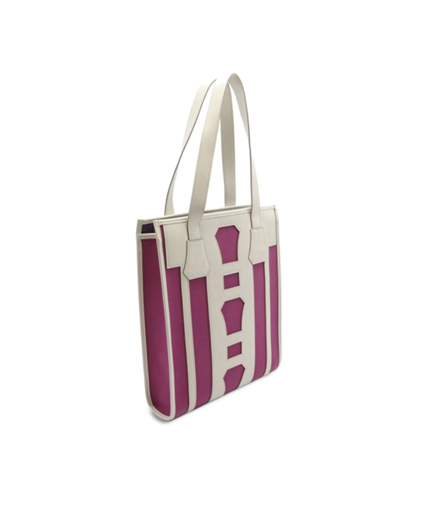 Canvas and Leather Tote Bag with Flat Straps and Open Top