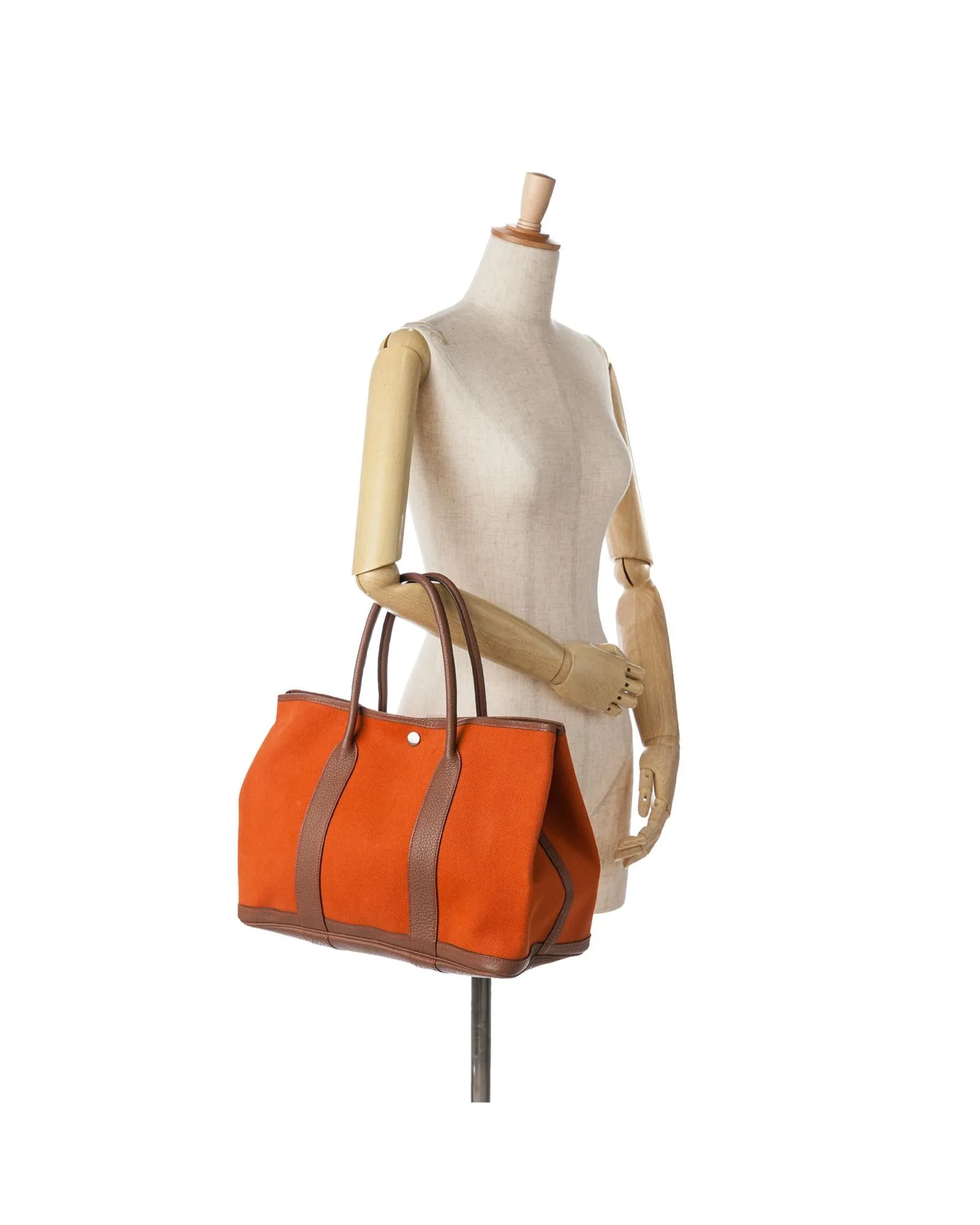 Canvas and Leather Trim Tote with Snap Closure