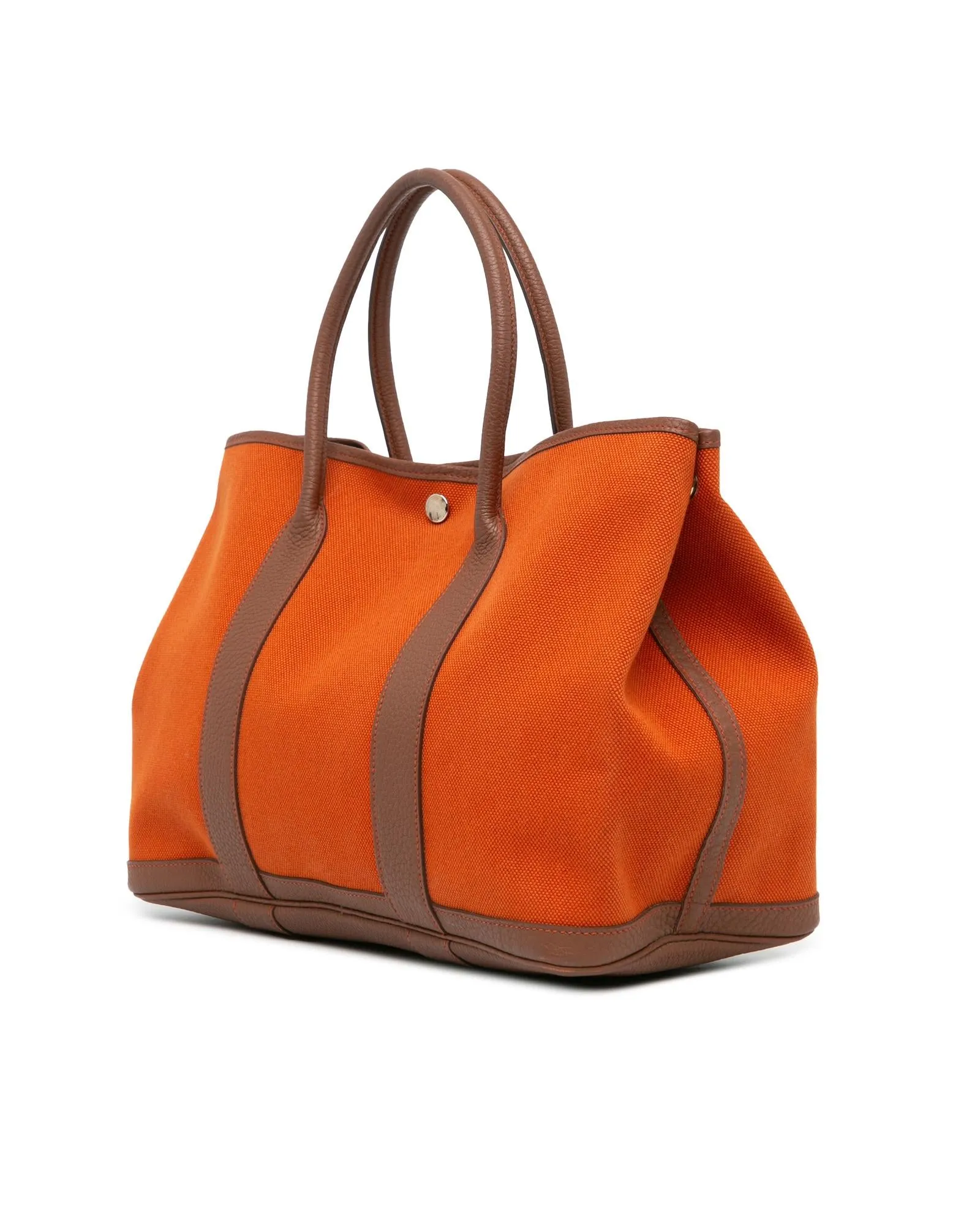 Canvas and Leather Trim Tote with Snap Closure