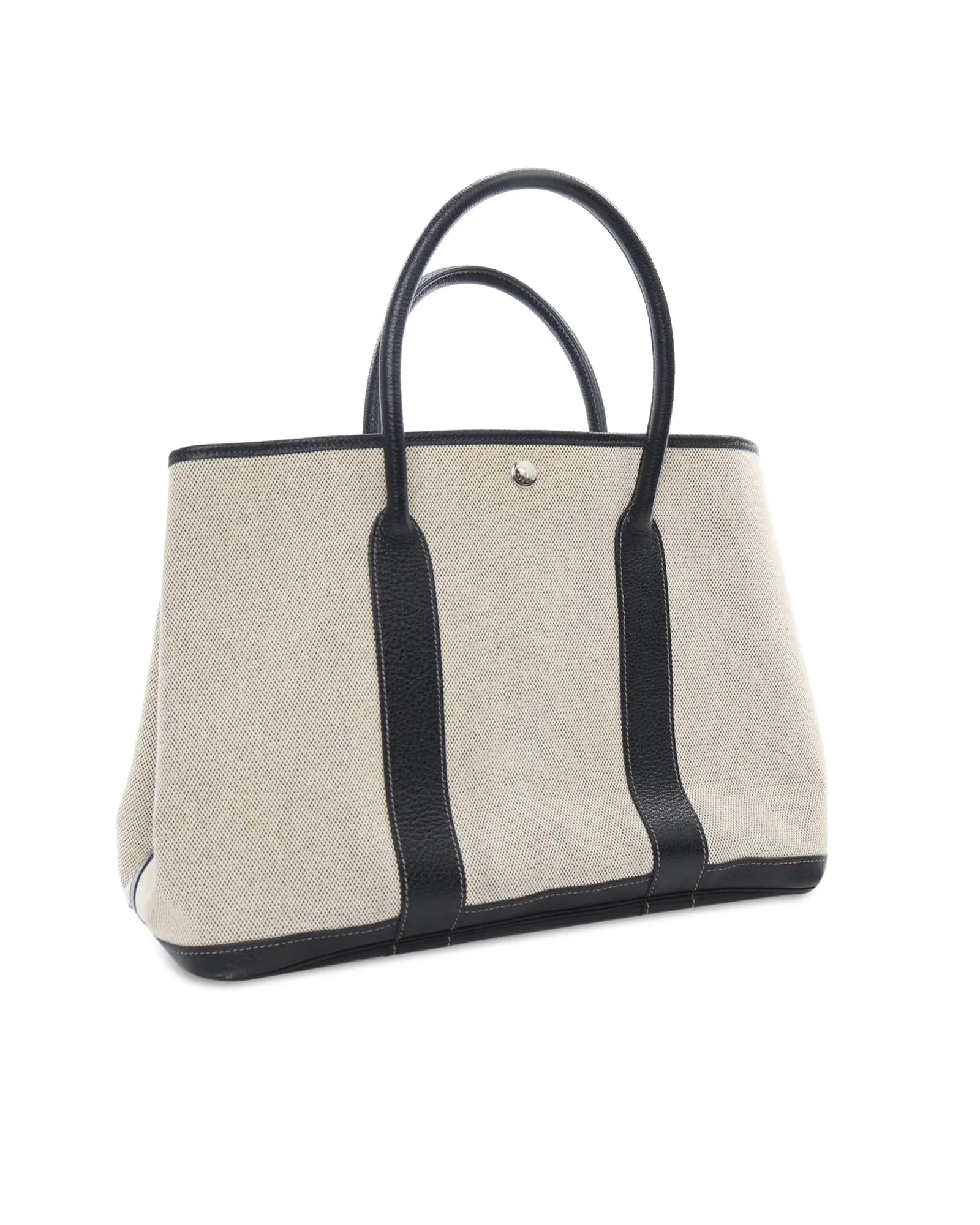 Canvas Tote Bag with Textured Leather Trim and Snap Button Closure