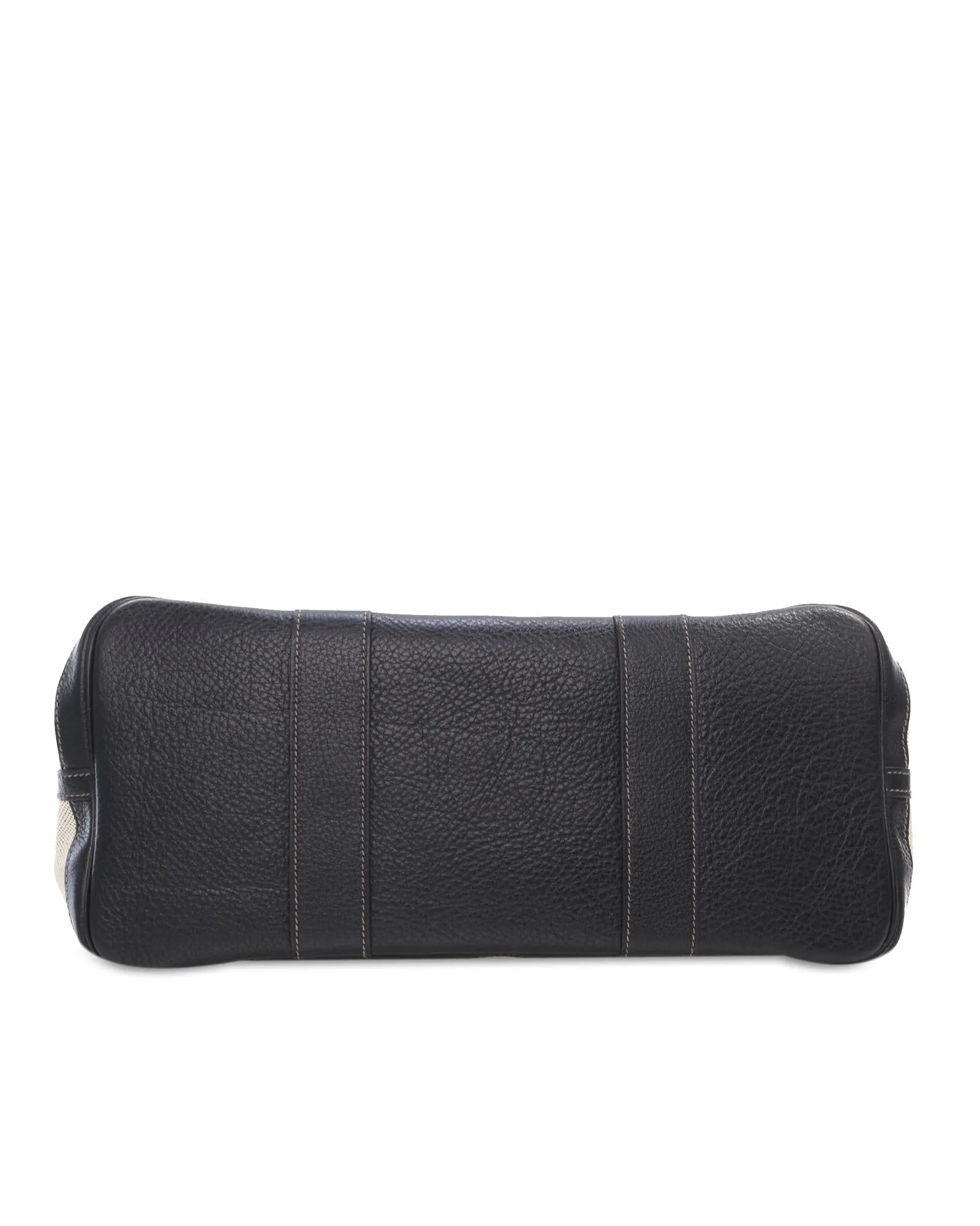 Canvas Tote Bag with Textured Leather Trim and Snap Button Closure