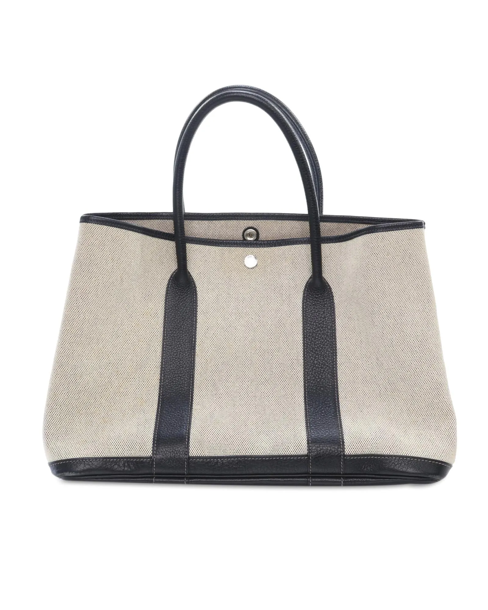 Canvas Tote Bag with Textured Leather Trim and Snap Button Closure