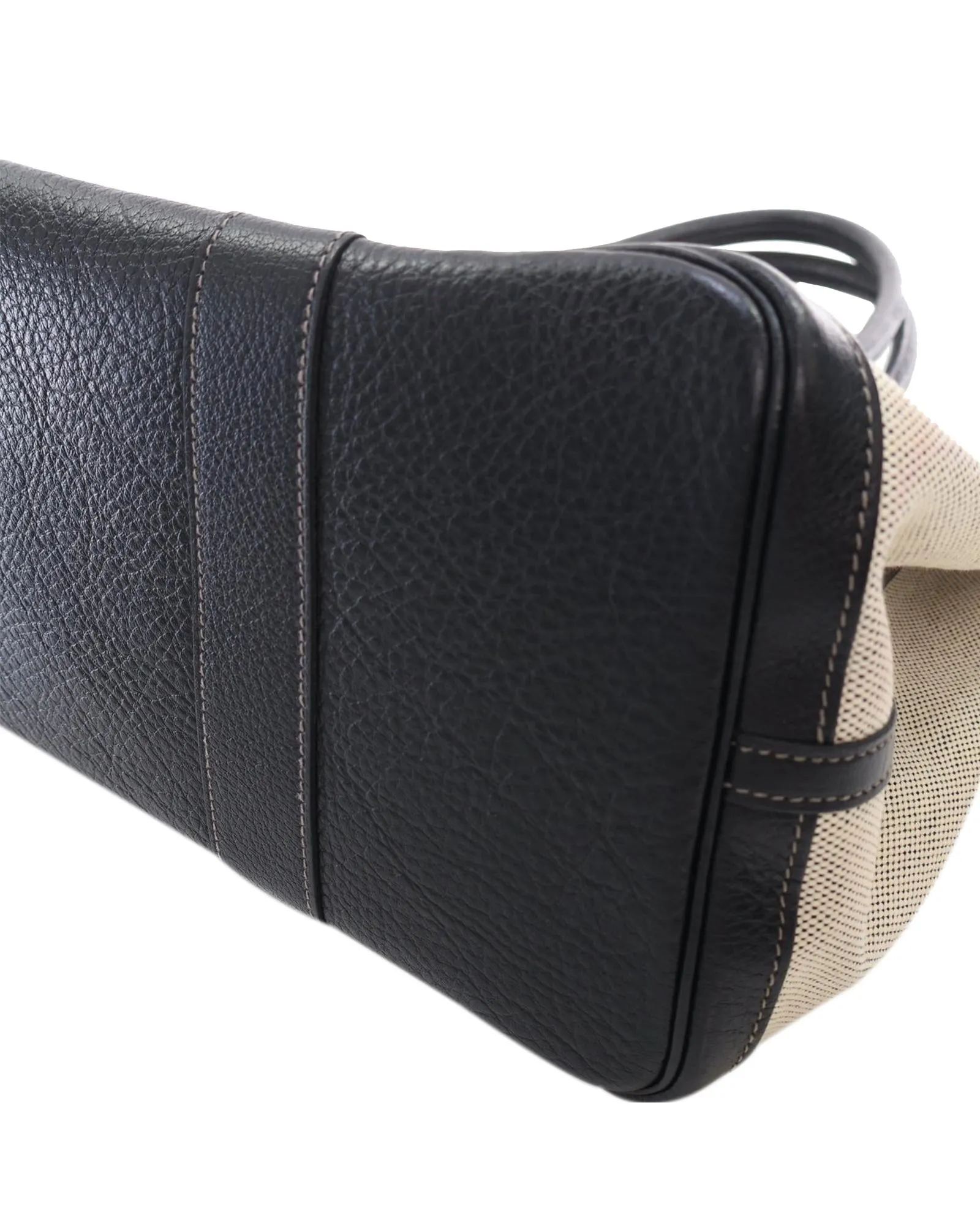 Canvas Tote Bag with Textured Leather Trim and Snap Button Closure