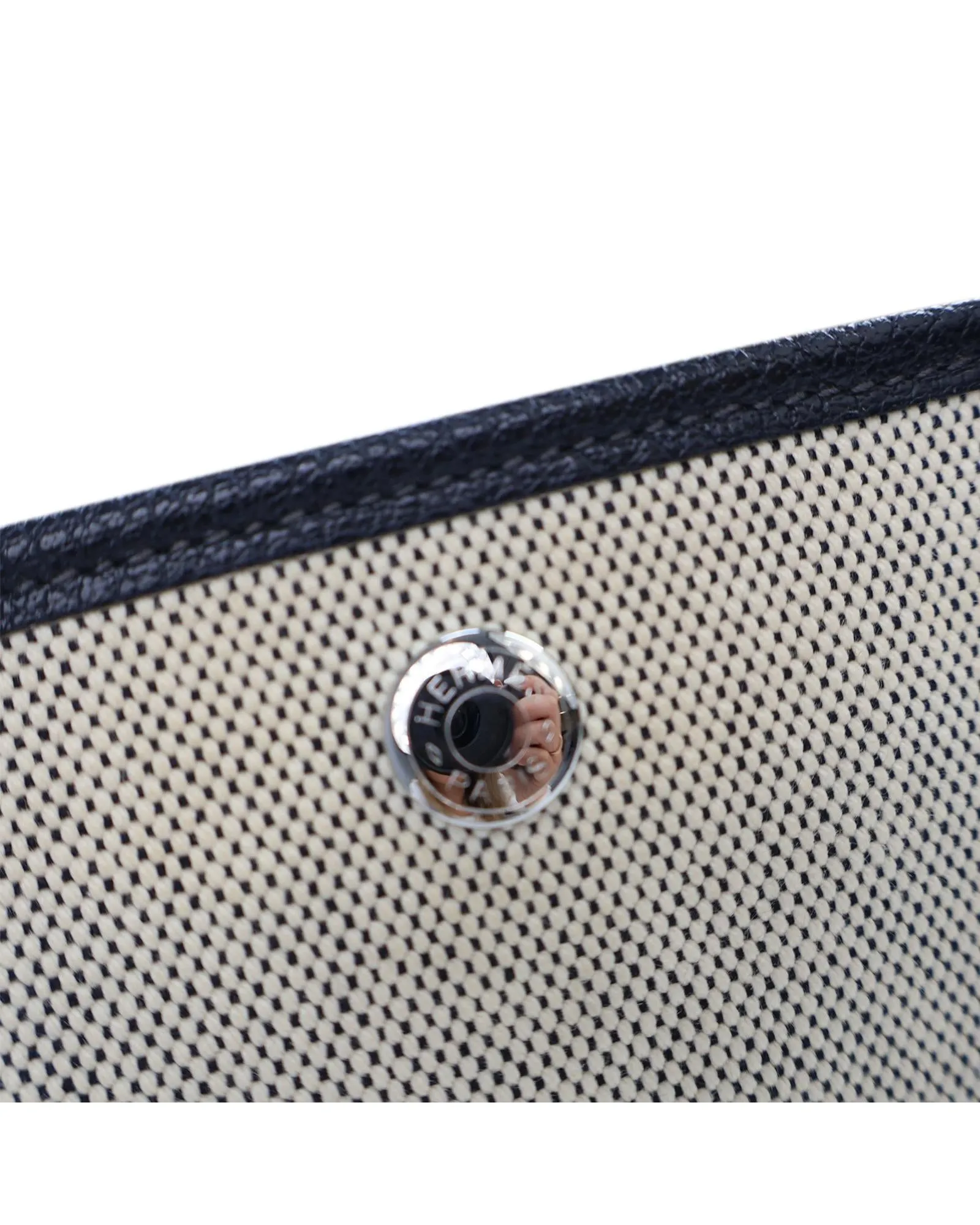 Canvas Tote Bag with Textured Leather Trim and Snap Button Closure