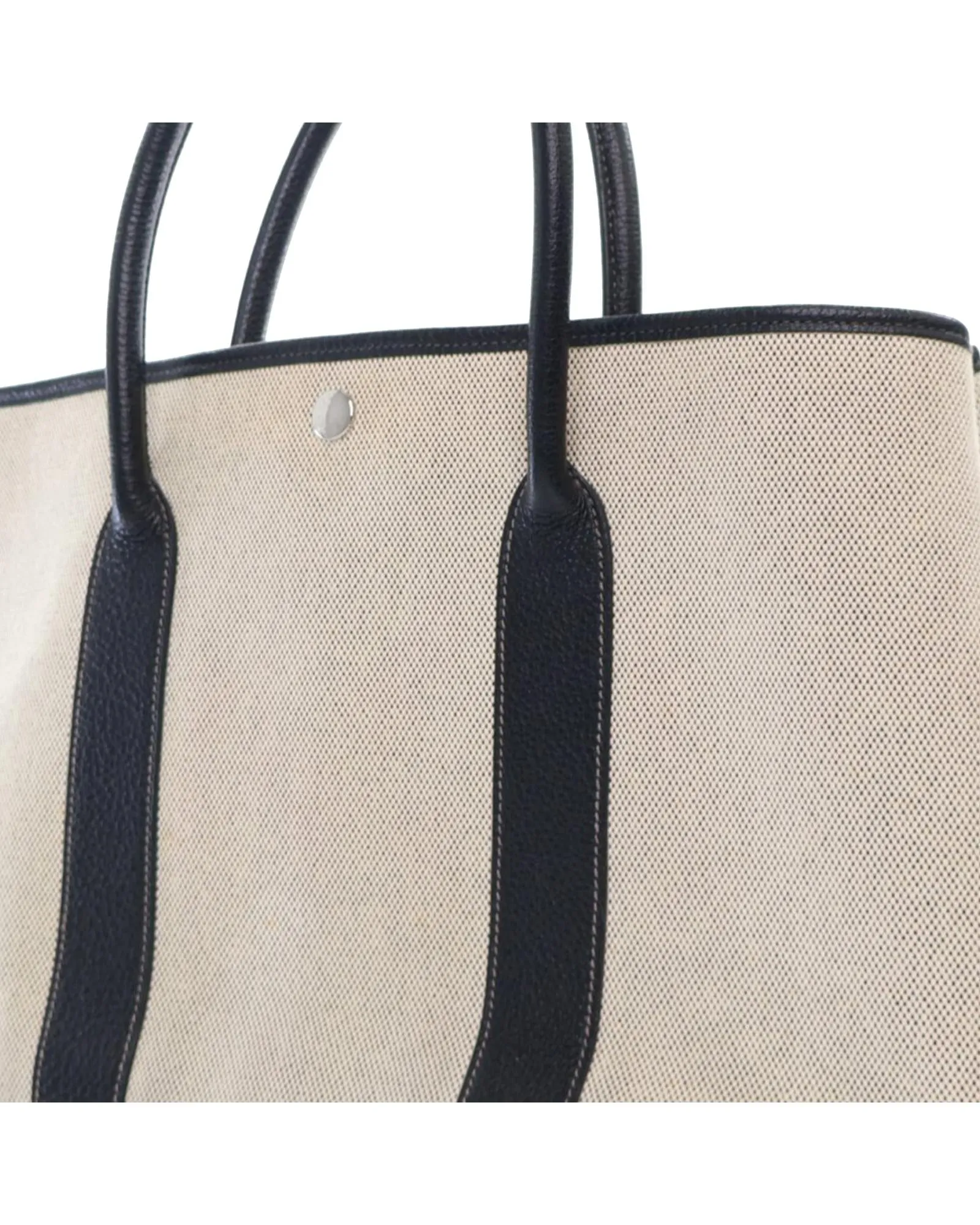 Canvas Tote Bag with Textured Leather Trim and Snap Button Closure