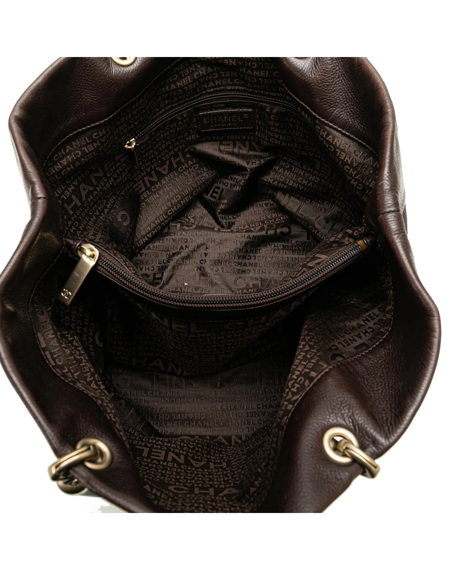 Caviar Leather Tote Bag with Rolled Handles and Interior Zip Compartments