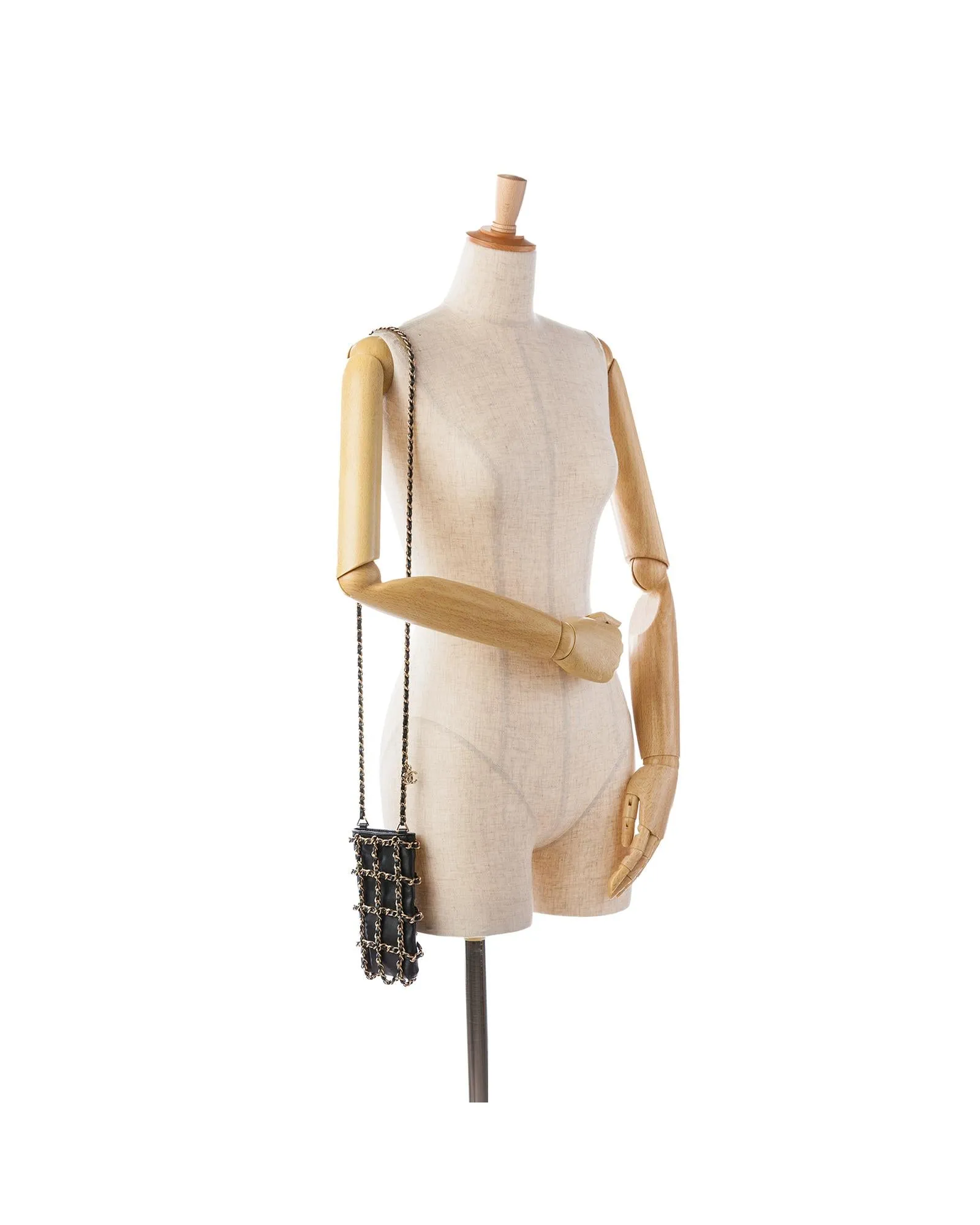 Chain Detail Lambskin Leather Crossbody Clutch Bag