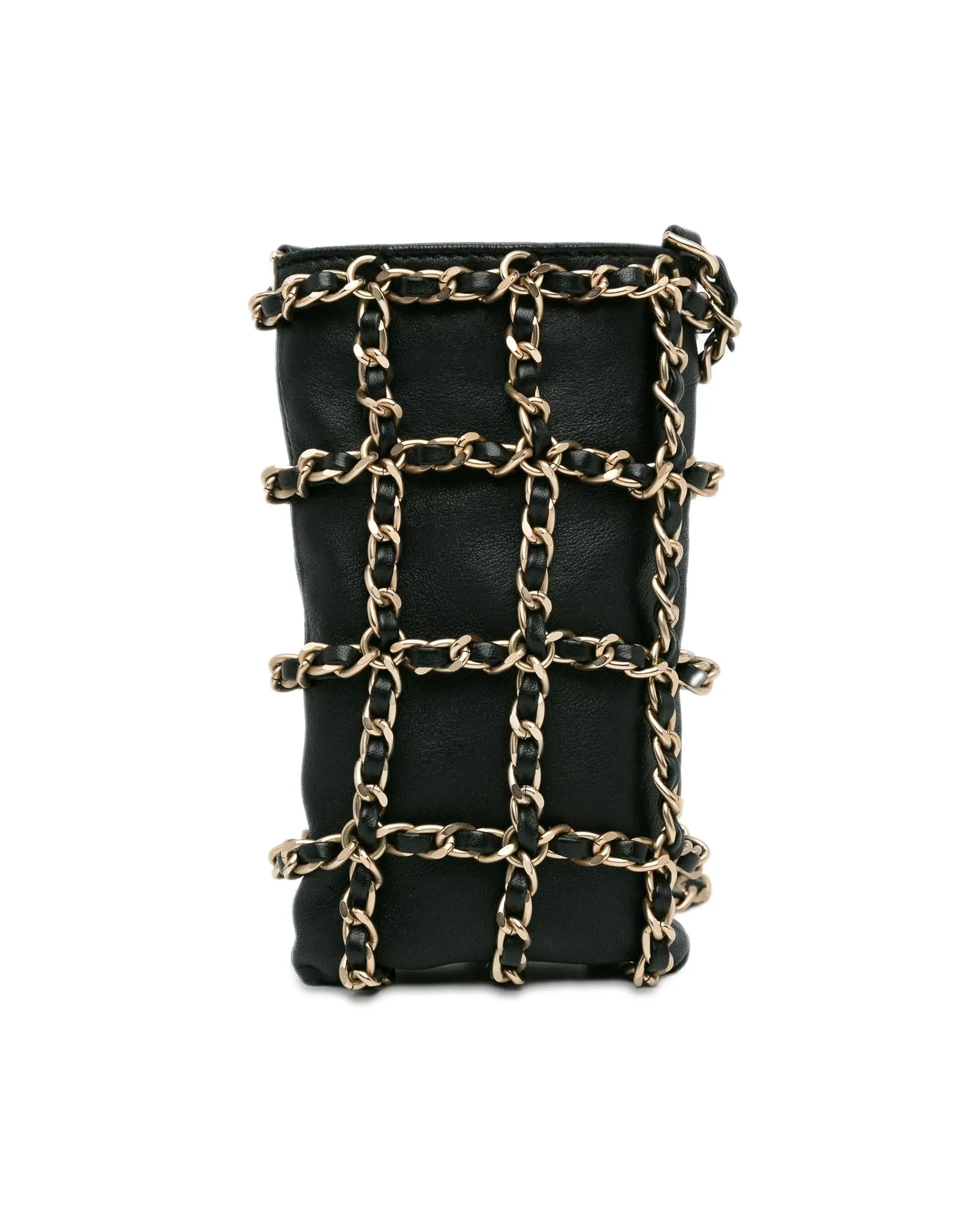 Chain Detail Lambskin Leather Crossbody Clutch Bag