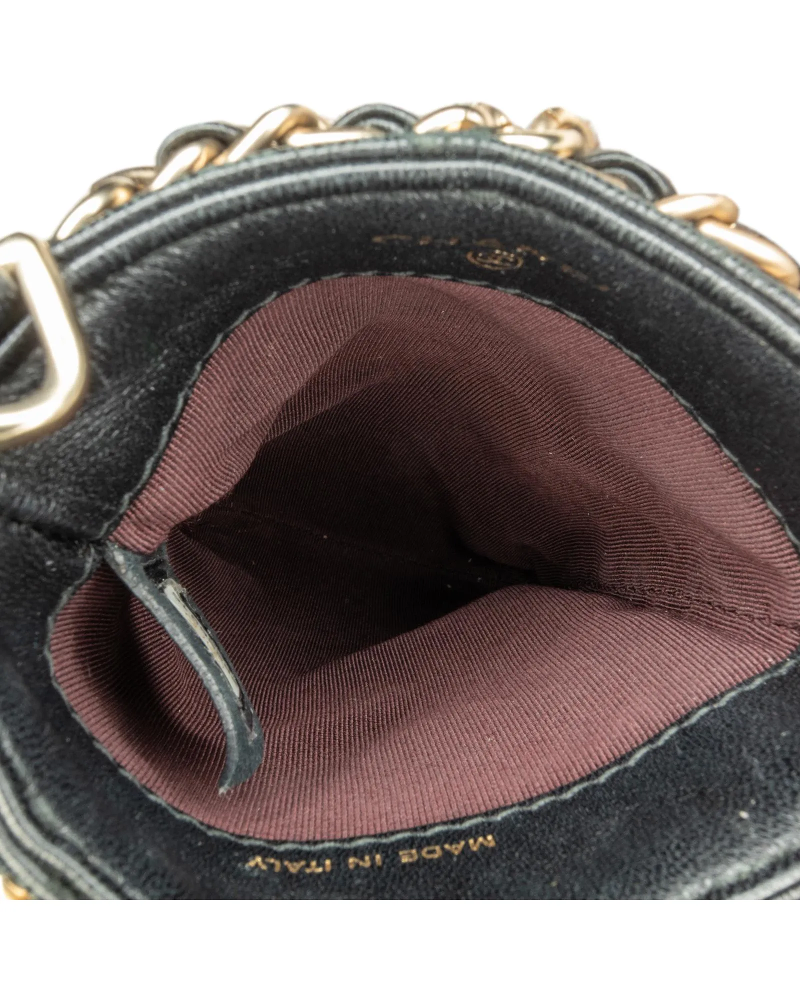Chain Detail Lambskin Leather Crossbody Clutch Bag