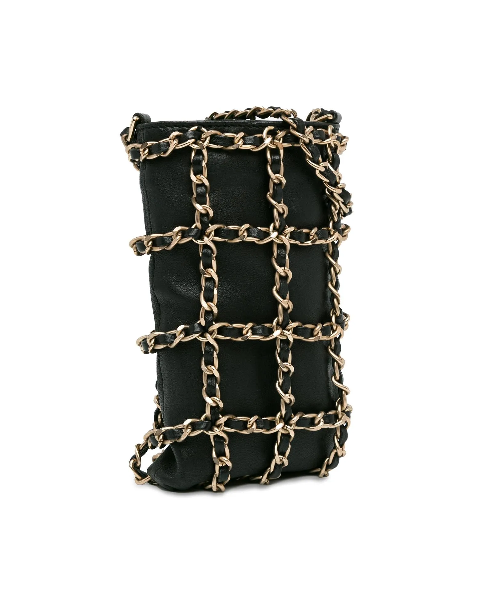 Chain Detail Lambskin Leather Crossbody Clutch Bag