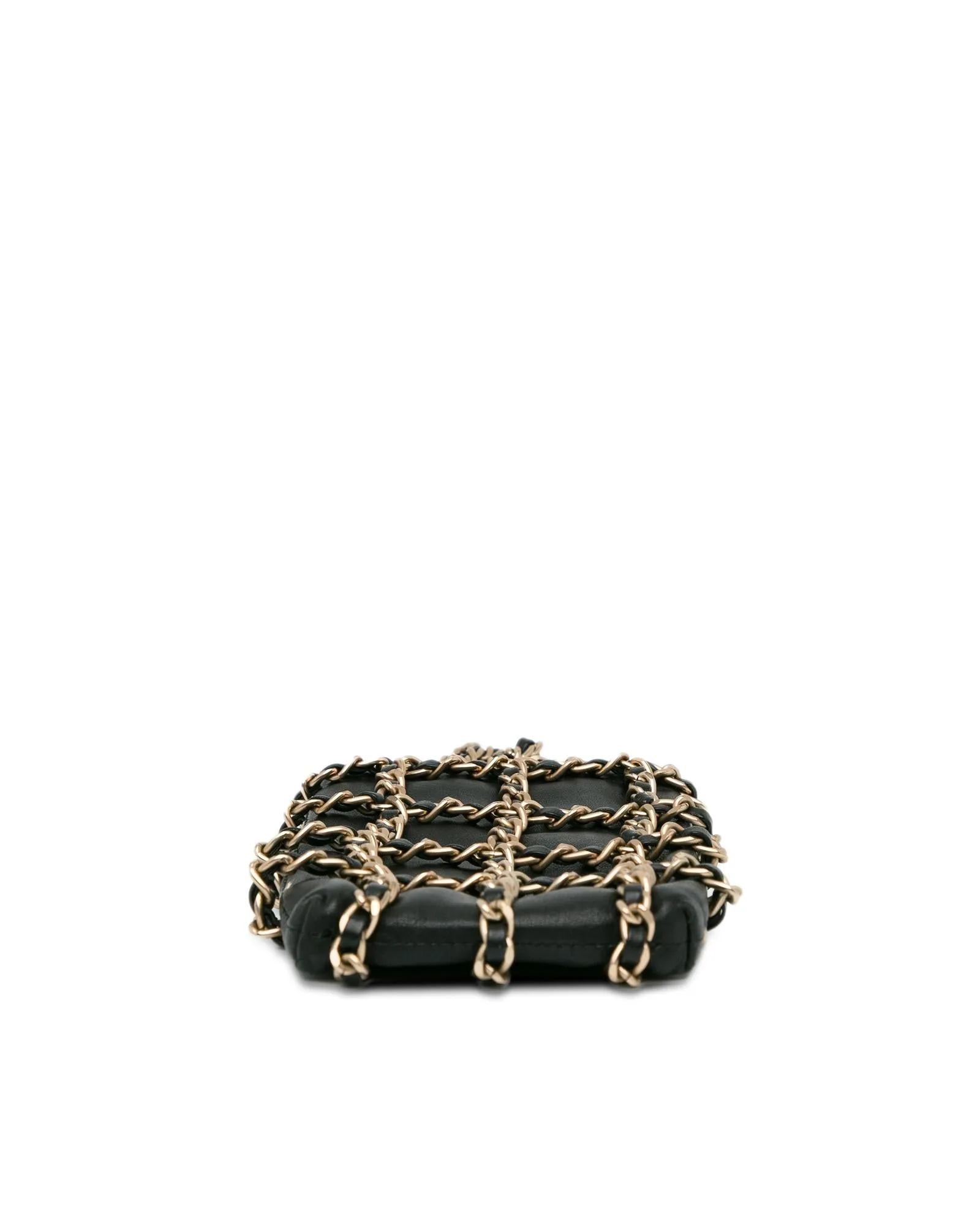 Chain Detail Lambskin Leather Crossbody Clutch Bag