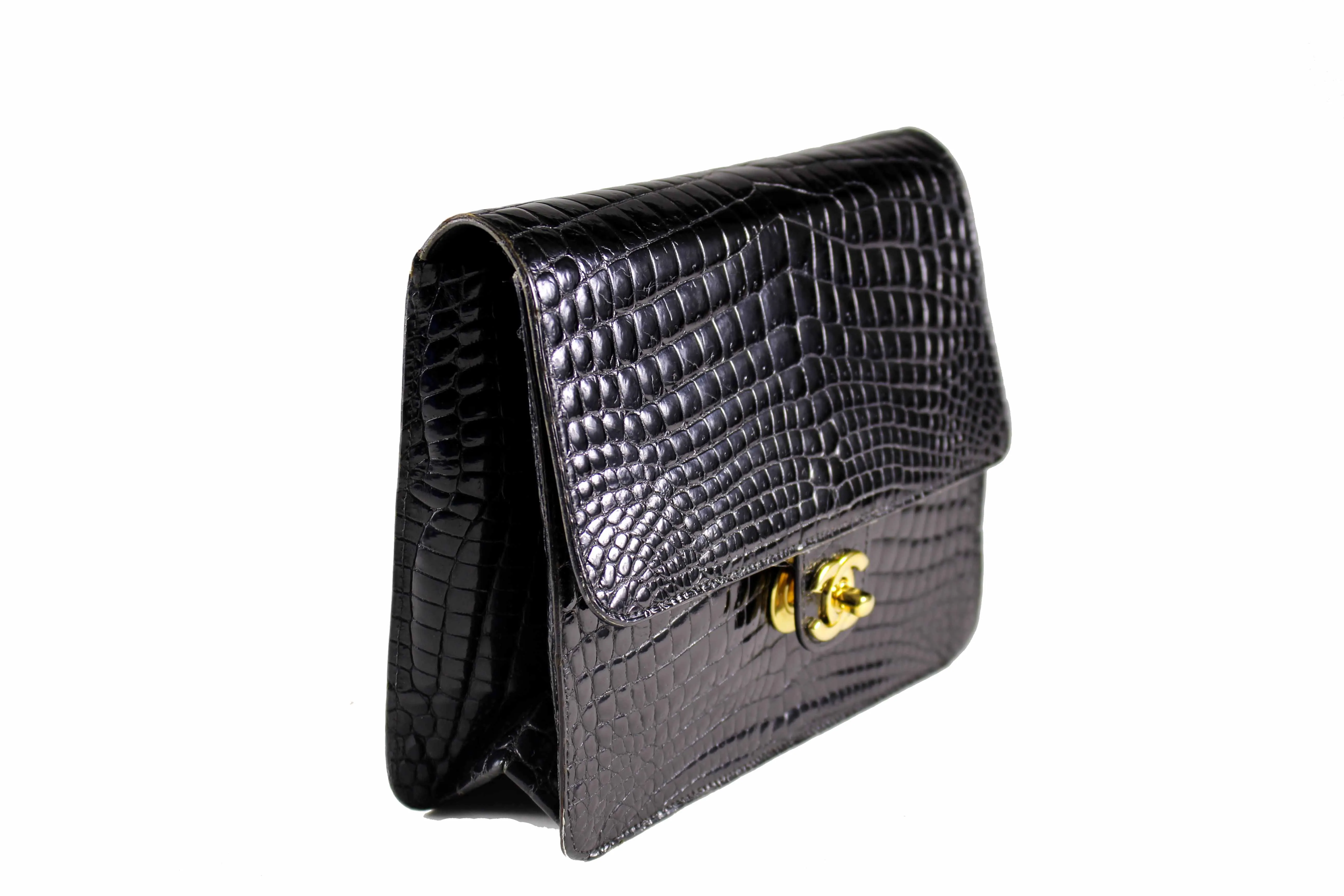 CHANEL black crocodile flap shoulder bag
