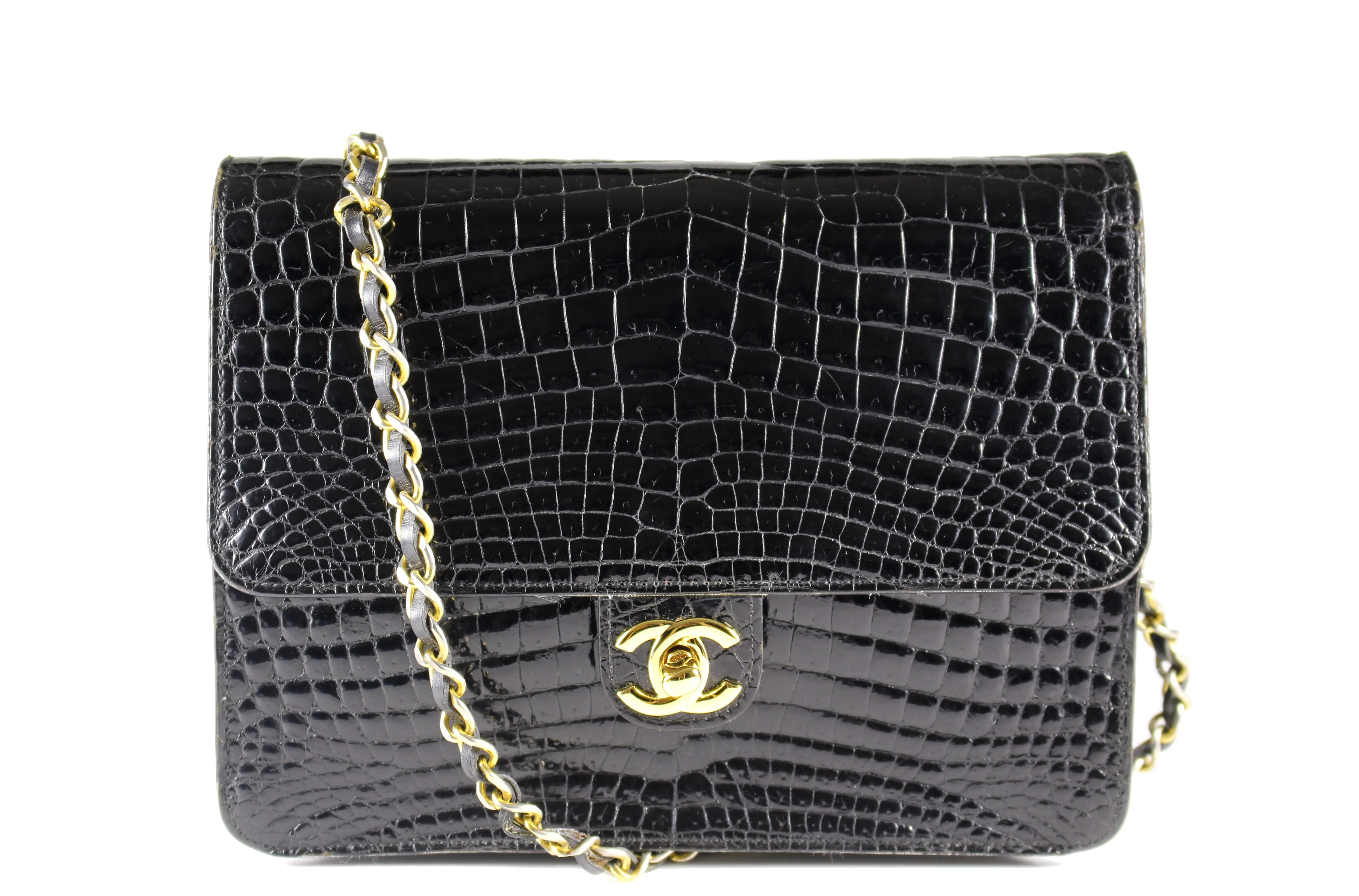 CHANEL black crocodile flap shoulder bag