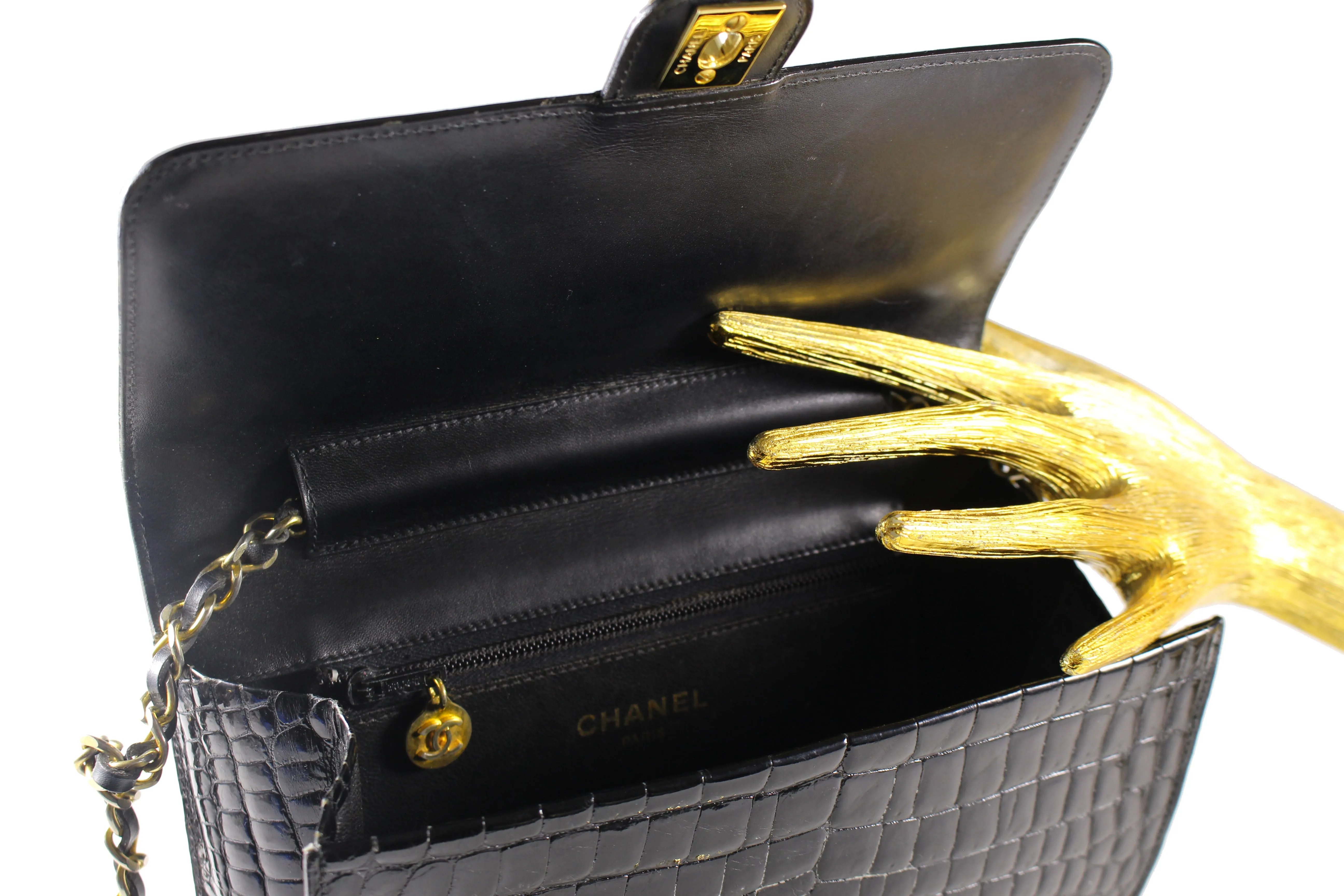 CHANEL black crocodile flap shoulder bag