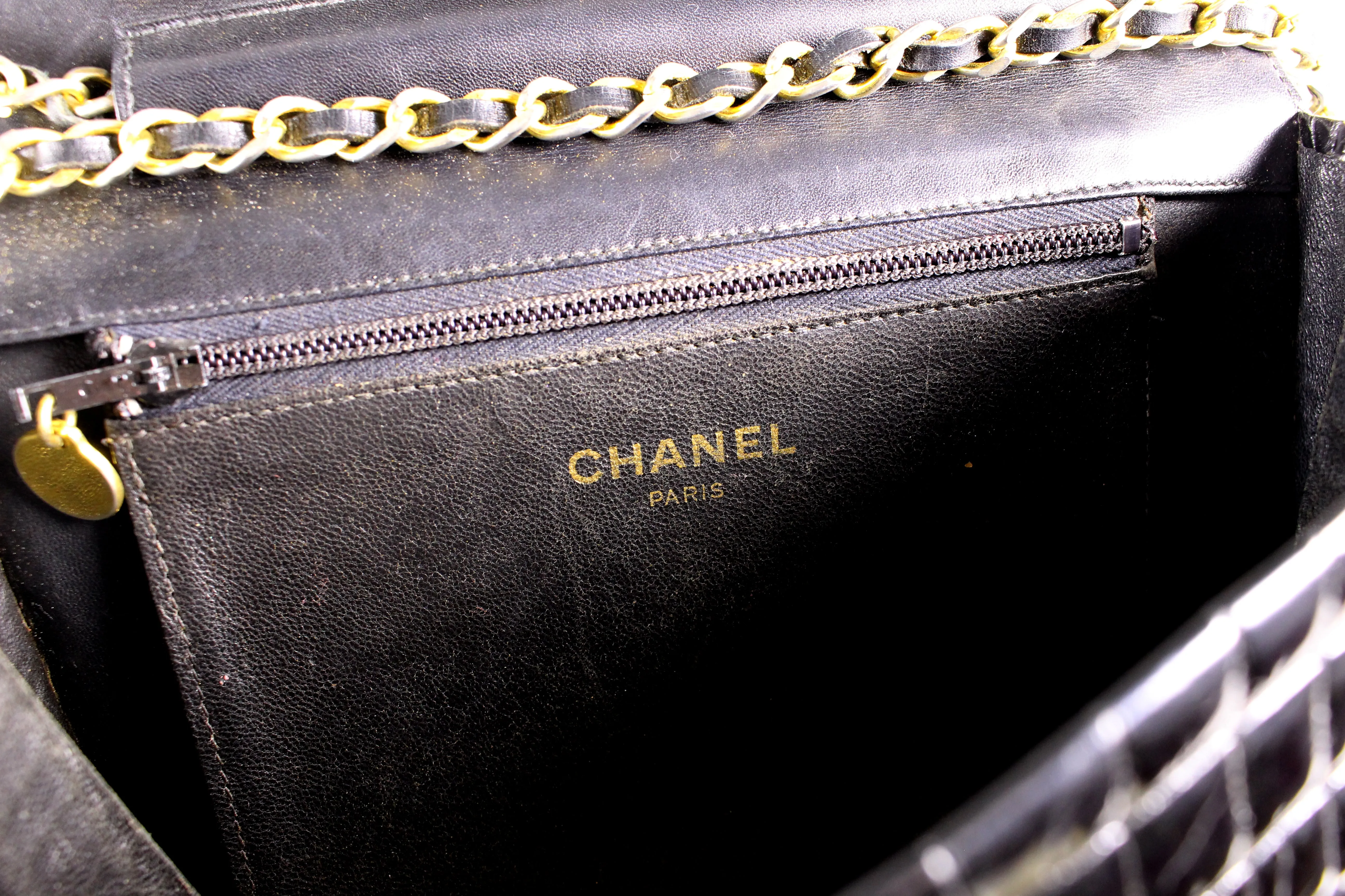 CHANEL black crocodile flap shoulder bag