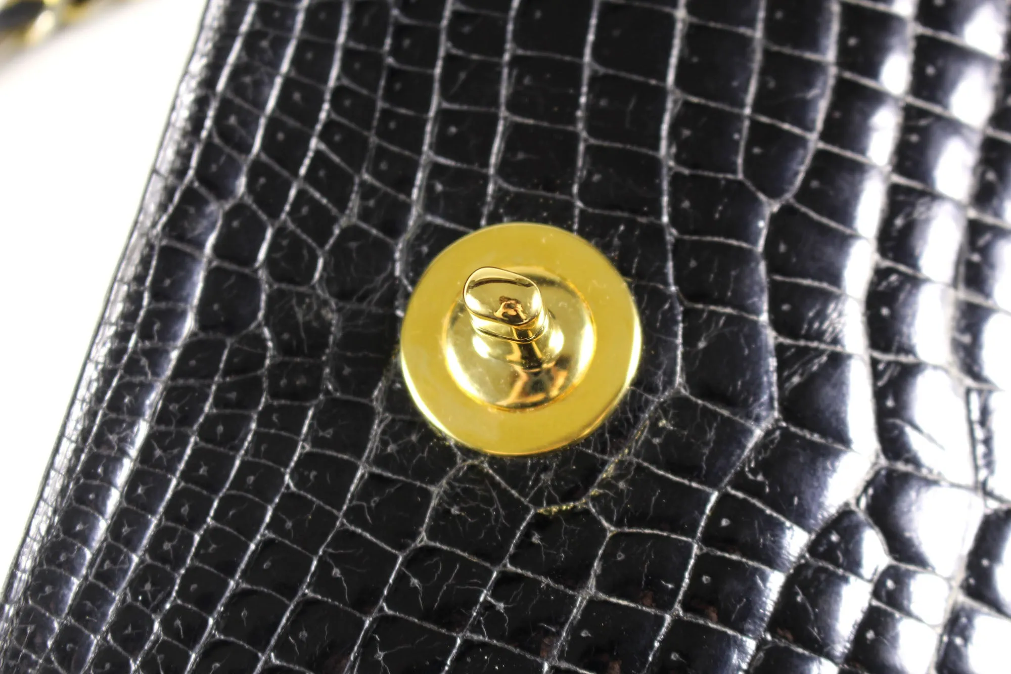 CHANEL black crocodile flap shoulder bag