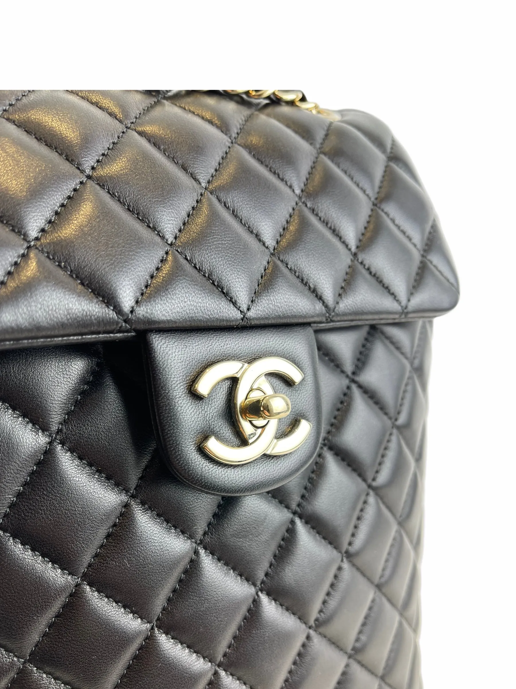 Chanel Black Lambskin Leather Medium Backpack