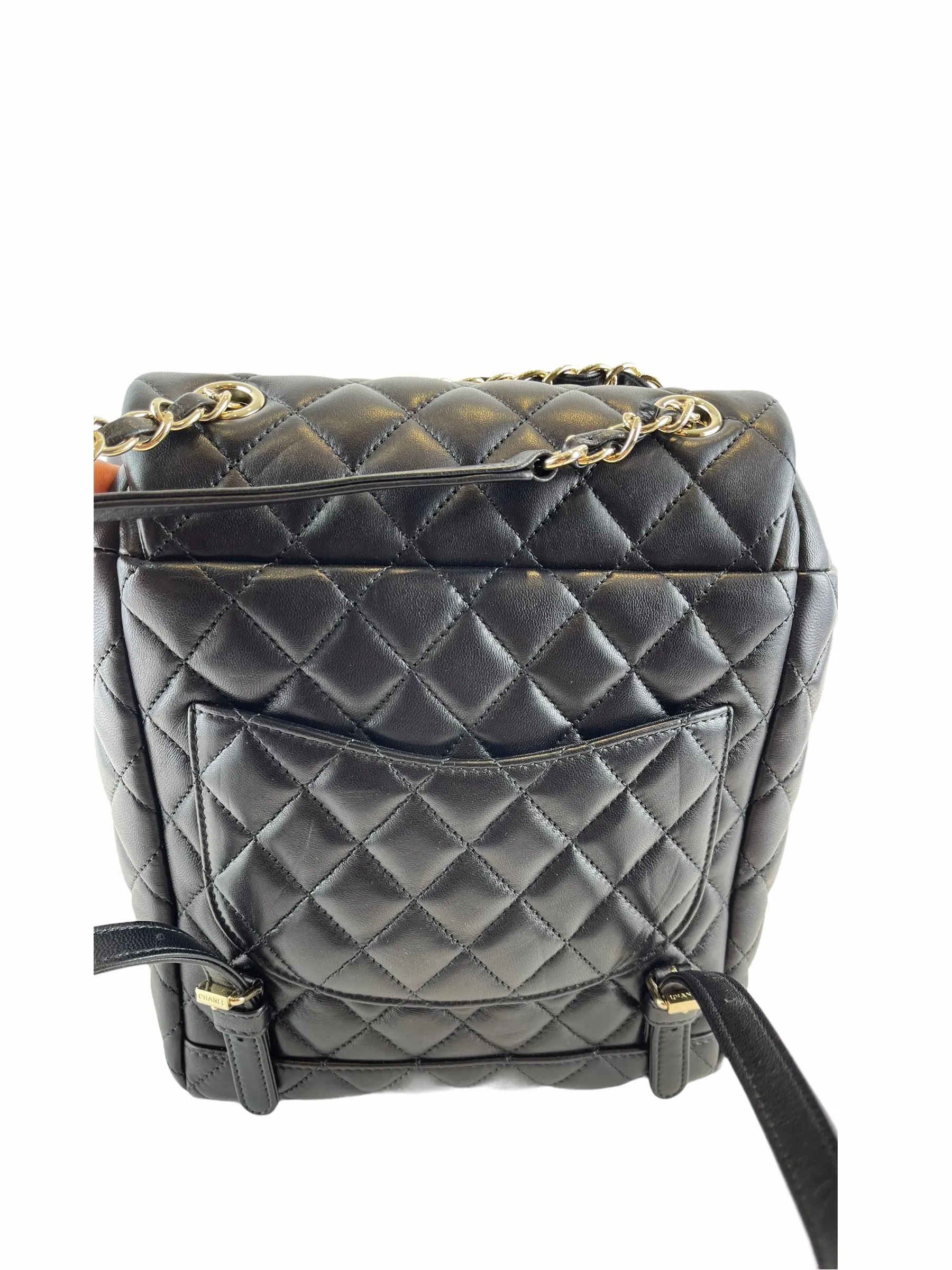 Chanel Black Lambskin Leather Medium Backpack