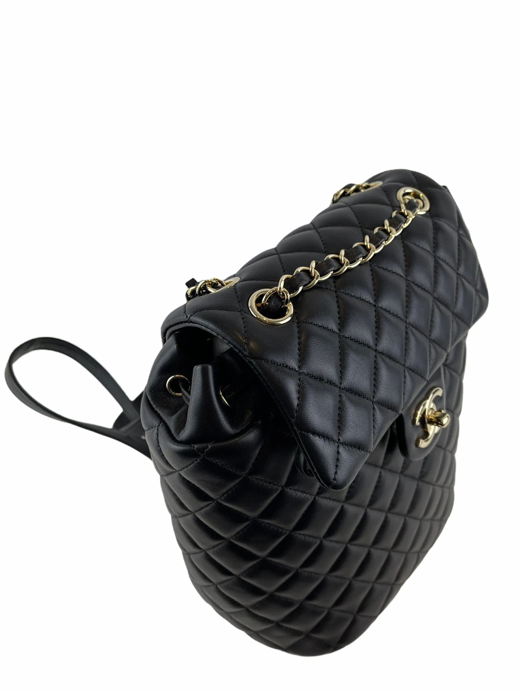 Chanel Black Lambskin Leather Medium Backpack