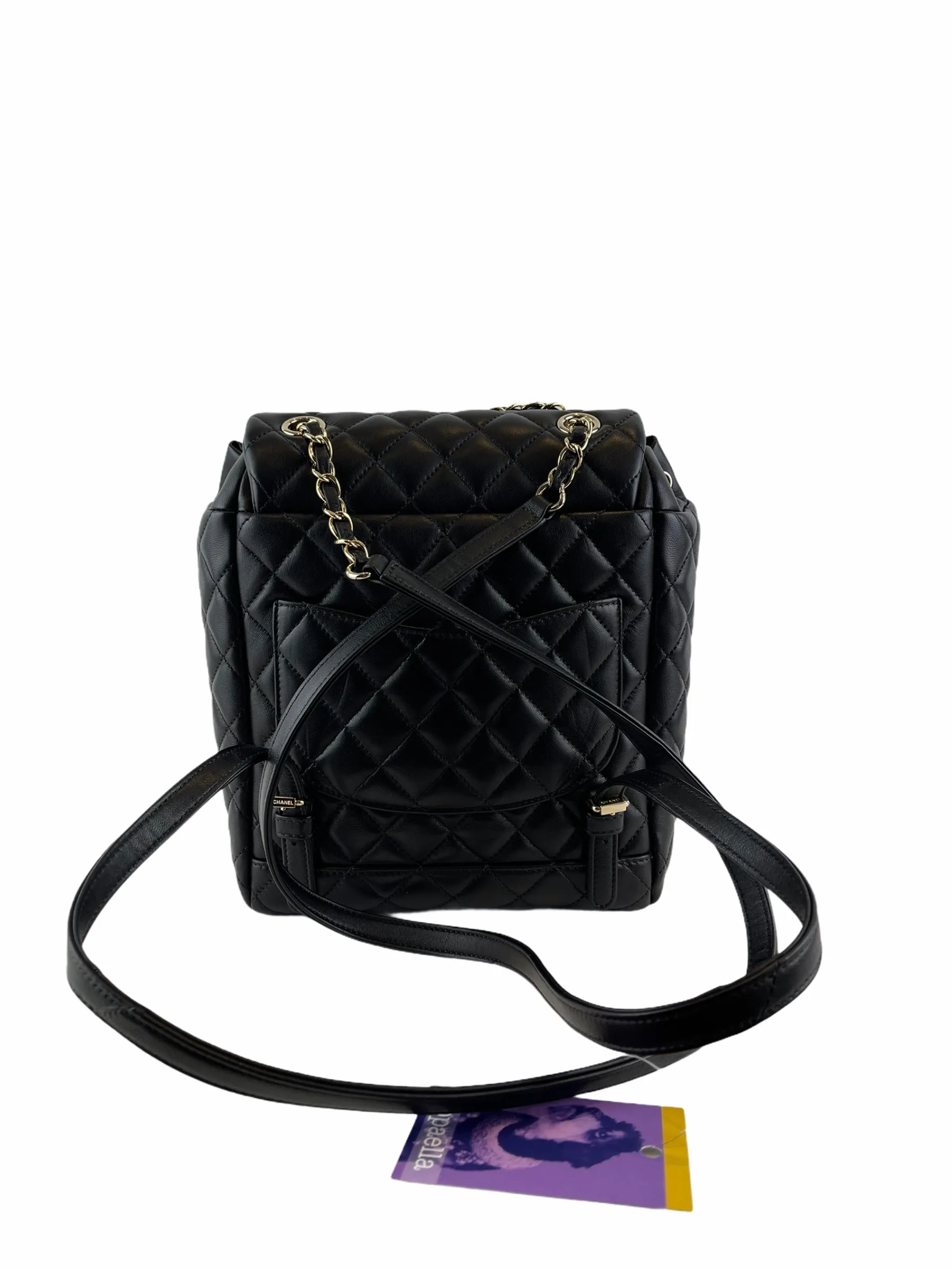 Chanel Black Lambskin Leather Medium Backpack