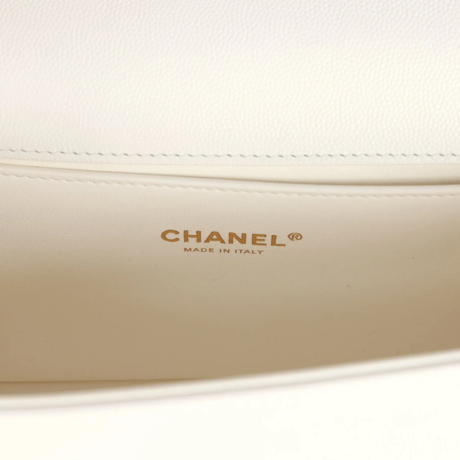 Chanel Medium Boy Bag White Caviar Light Gold Hardware