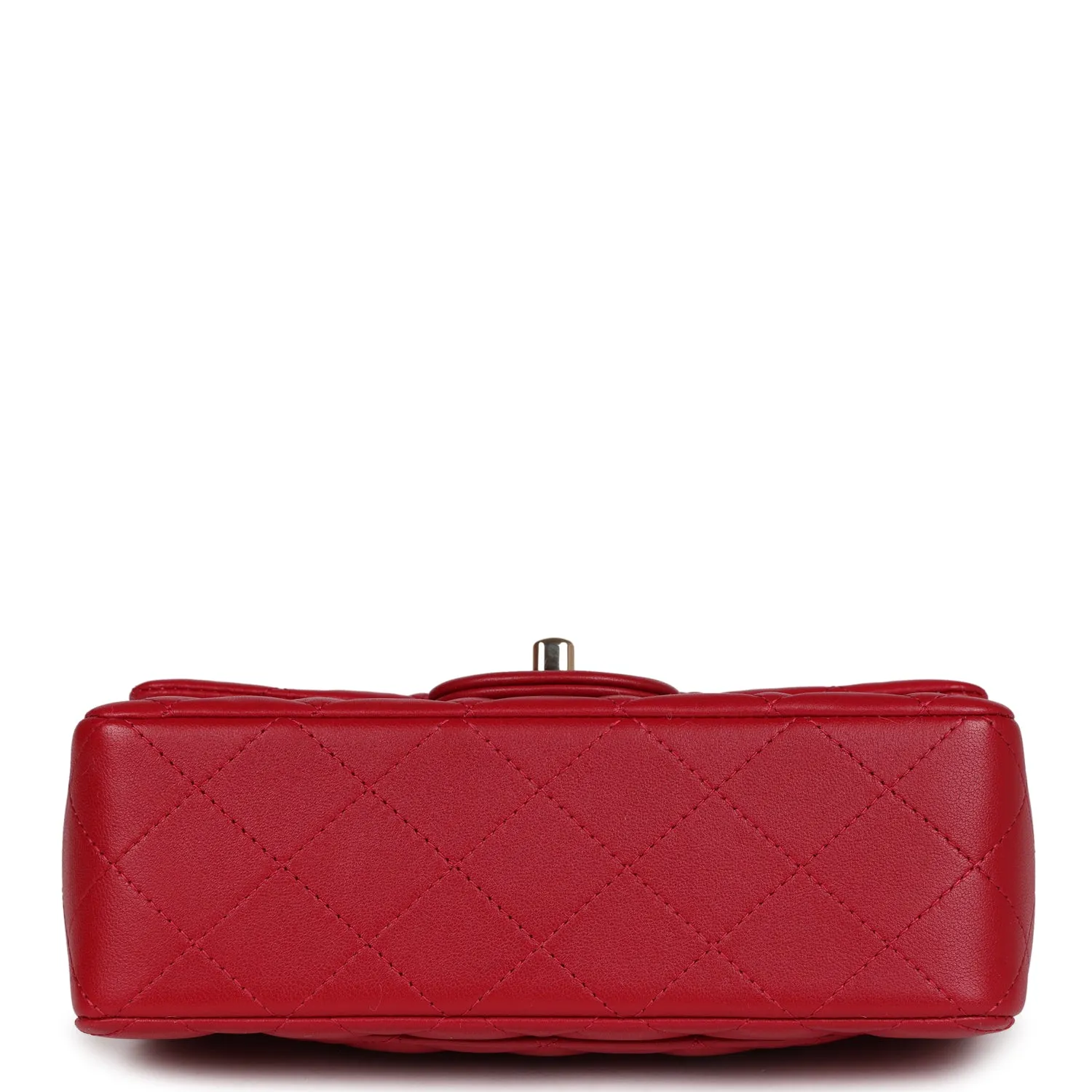 Chanel Mini Rectangular Flap Bag with Interwoven Top Handle Red Lambskin Light Gold Hardware