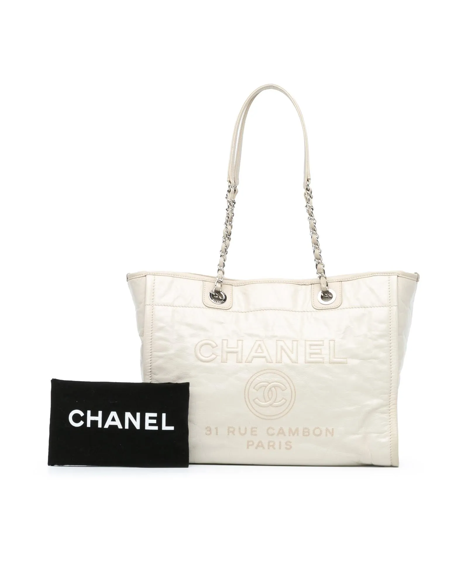 Chanel White Quilted Leather Tote Bag