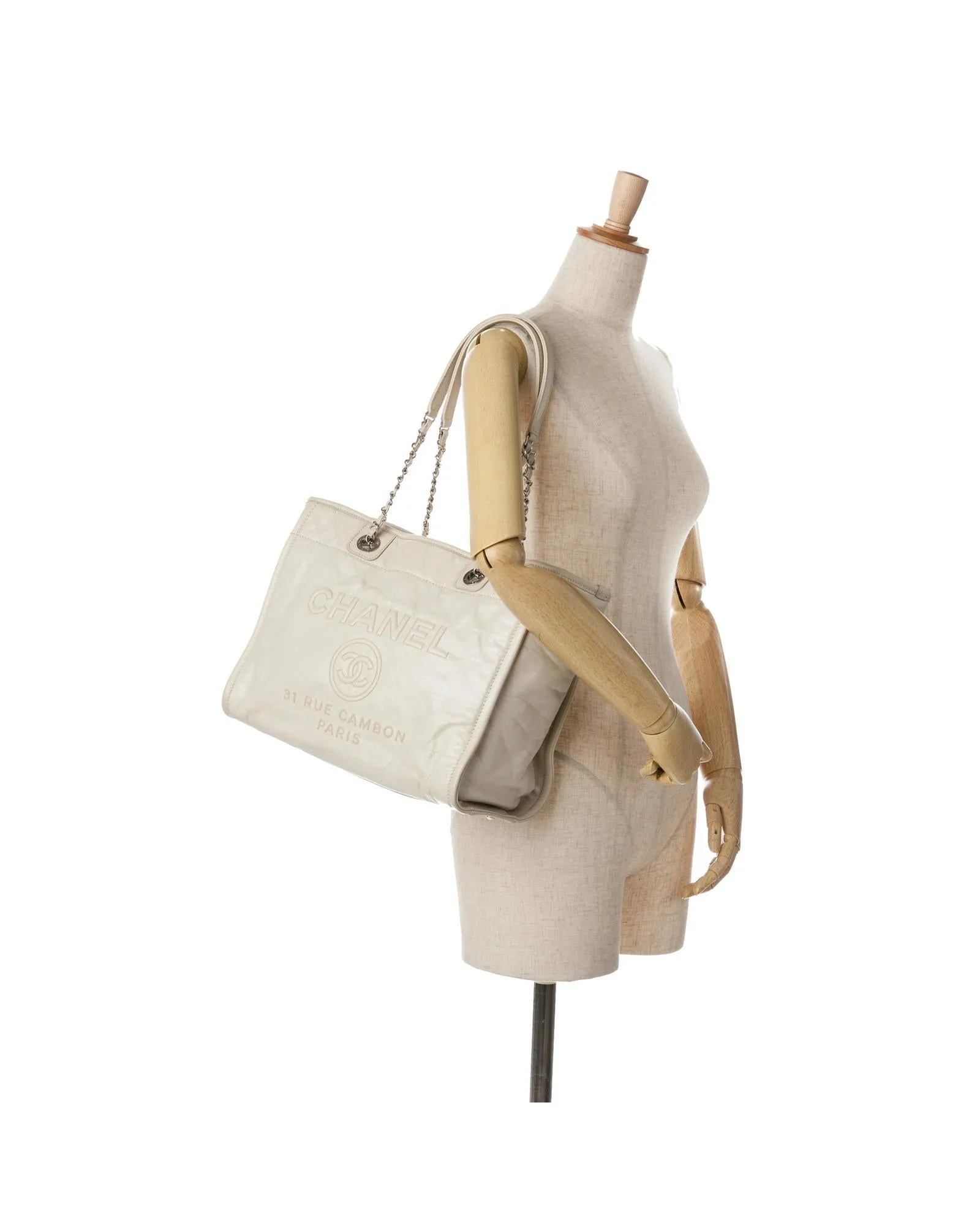 Chanel White Quilted Leather Tote Bag