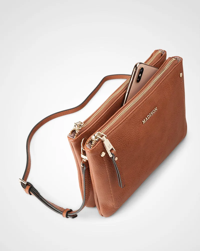 Charlotte Double Zip Crossbody Bag   Leopard Bag Strap