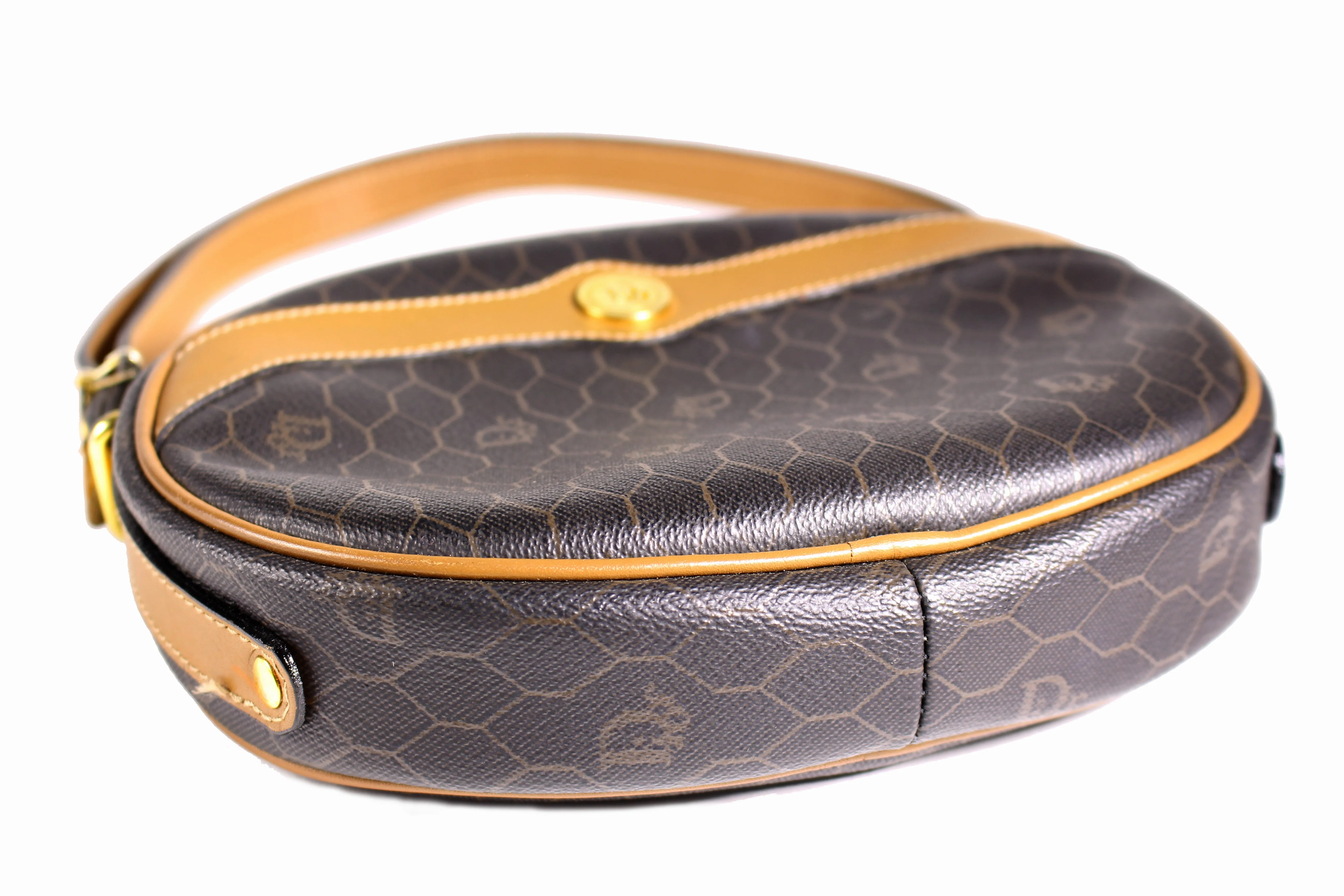 CHRISTIAN DIOR honeycomb canvas circular handbag