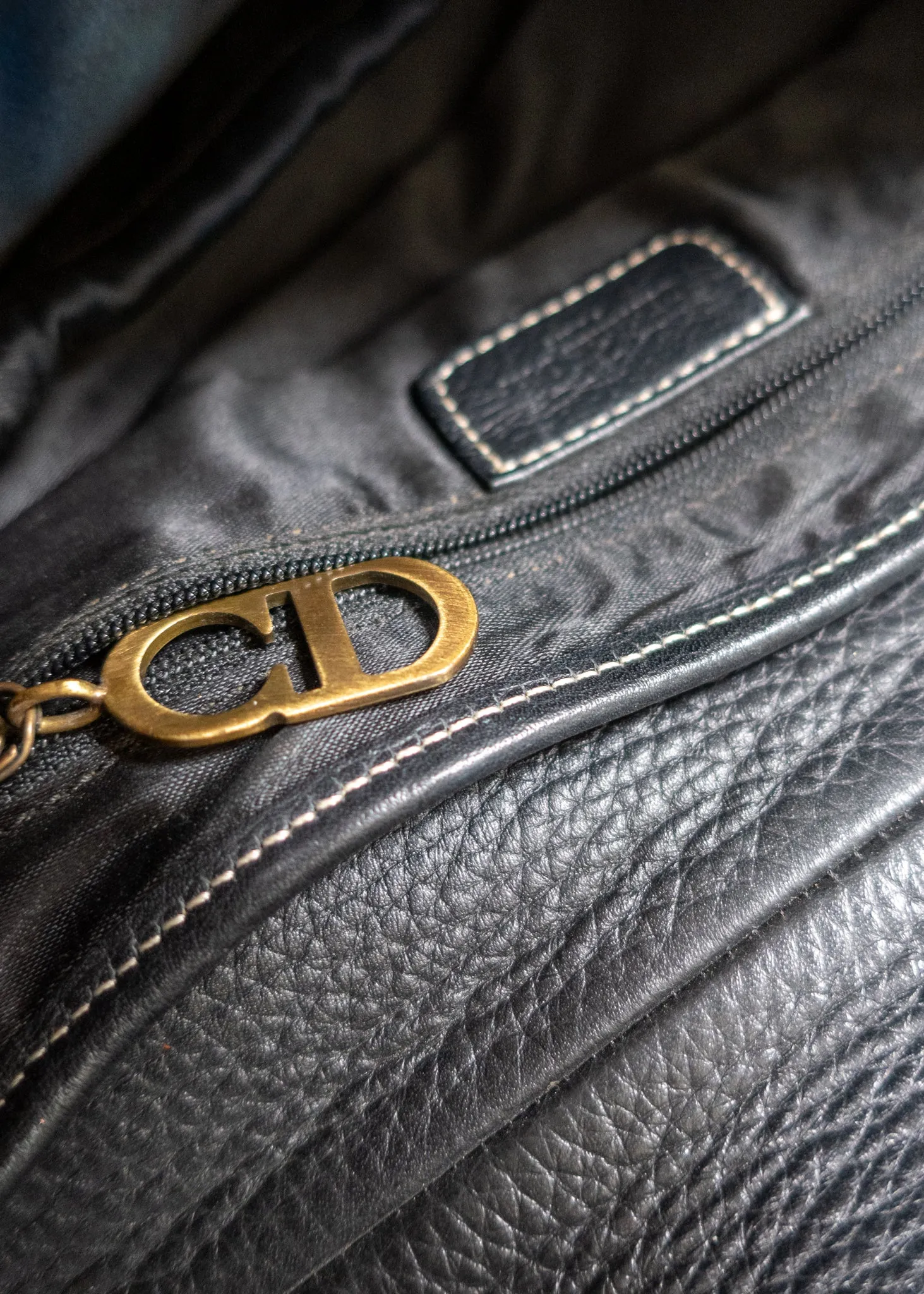 Christian Dior Saddle Black Medium Grained Leather Handbag