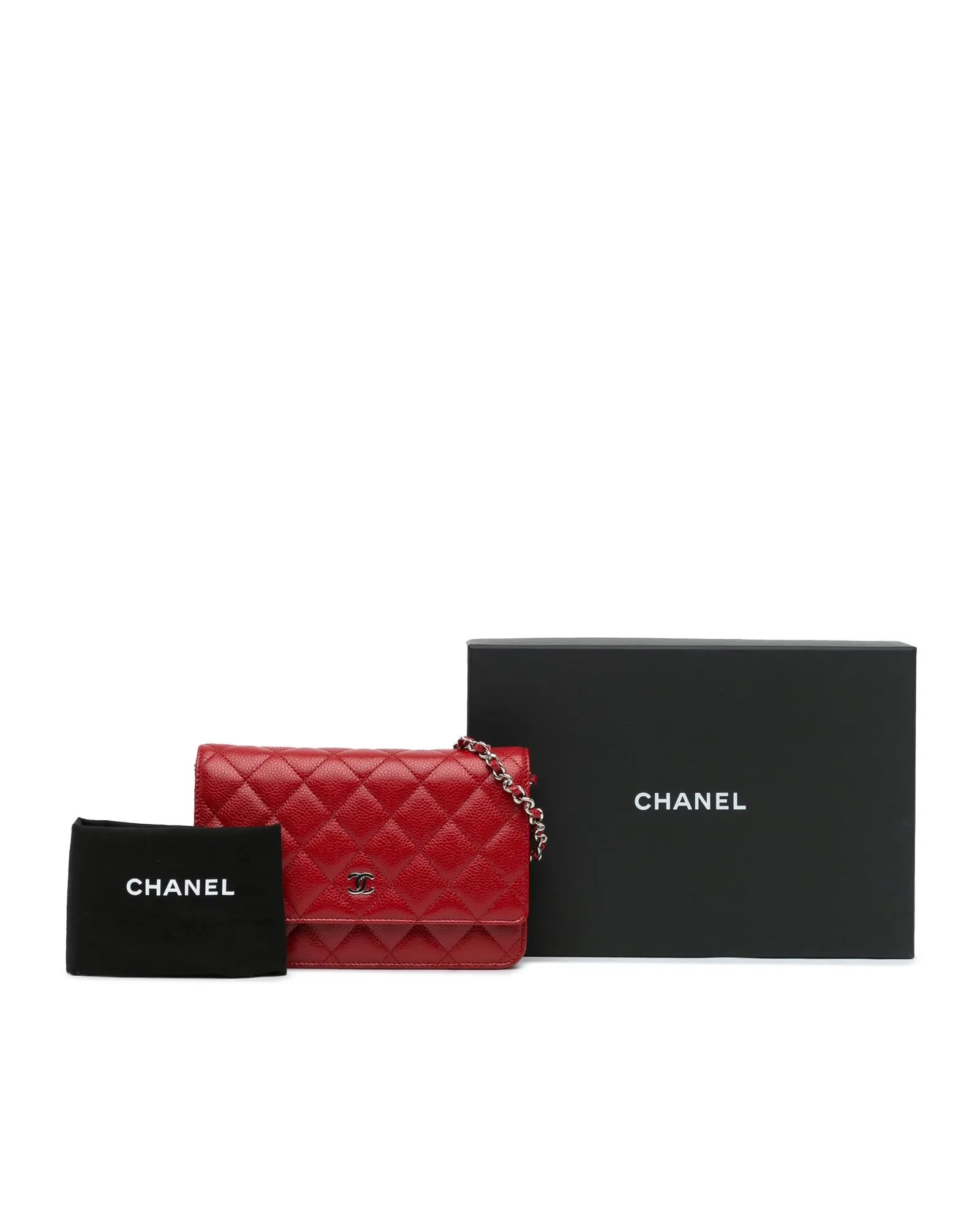 Classic Quilted Leather Wallet on Chain with Silver-Tone Chain Strap
