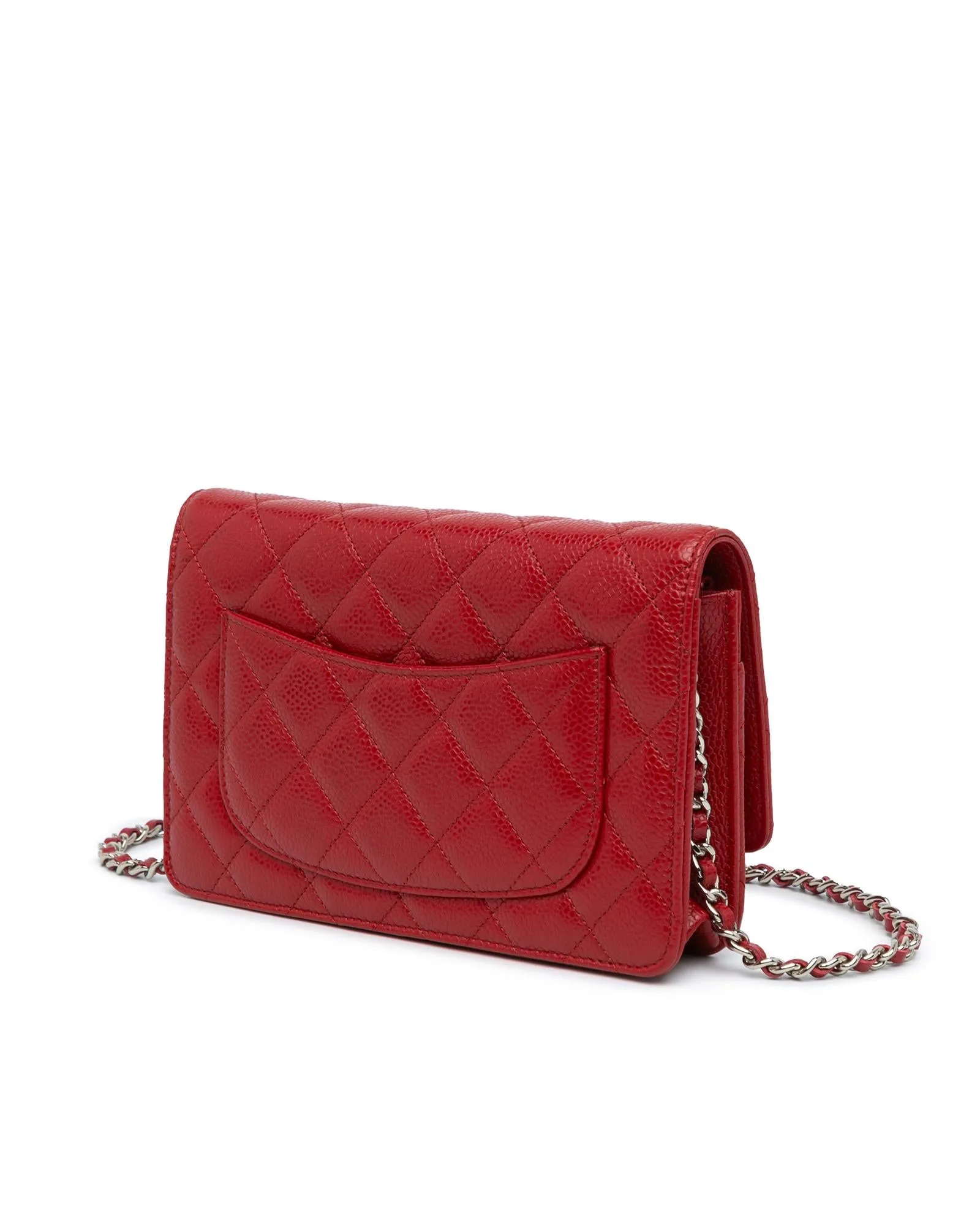 Classic Quilted Leather Wallet on Chain with Silver-Tone Chain Strap