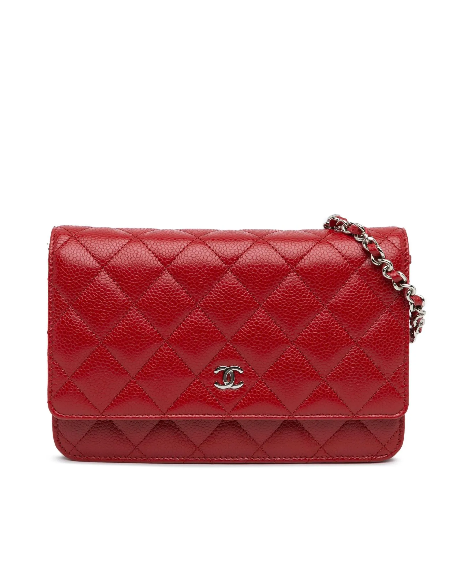 Classic Quilted Leather Wallet on Chain with Silver-Tone Chain Strap