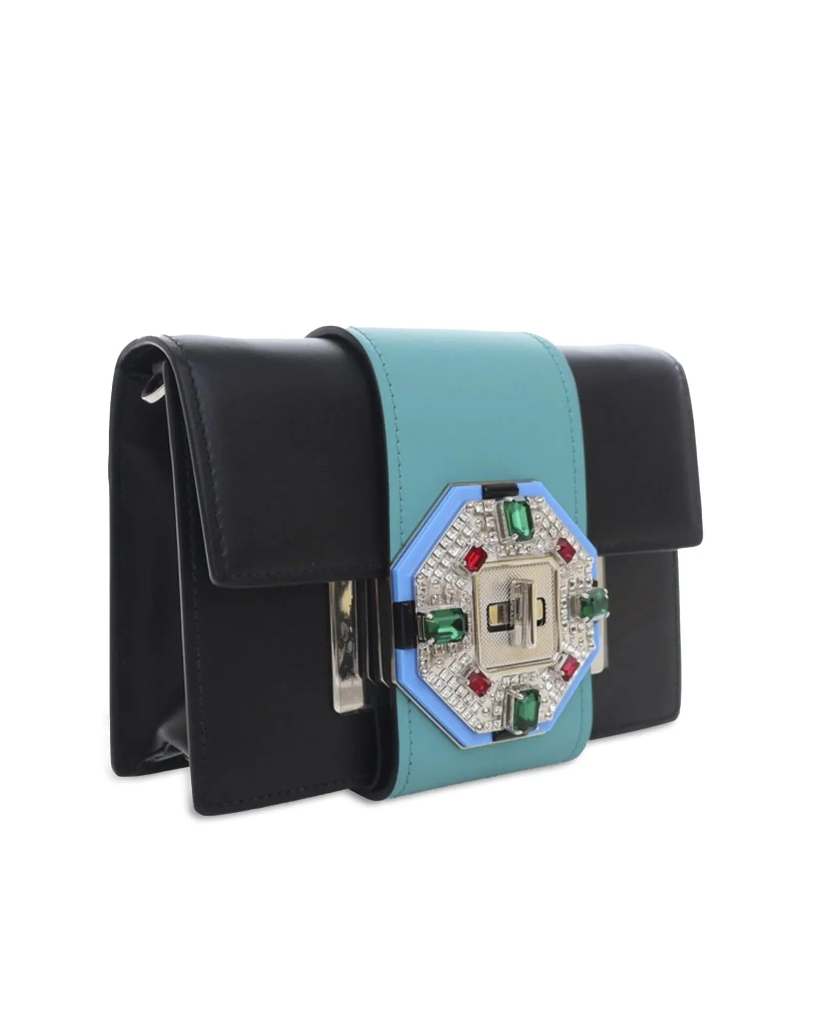 Crystal Embellished Ribbon Bag with Detachable Chain Strap