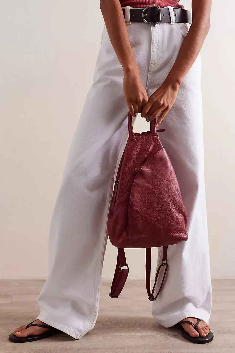 Free People Leather Soho Convertible Backpack- Crimson
