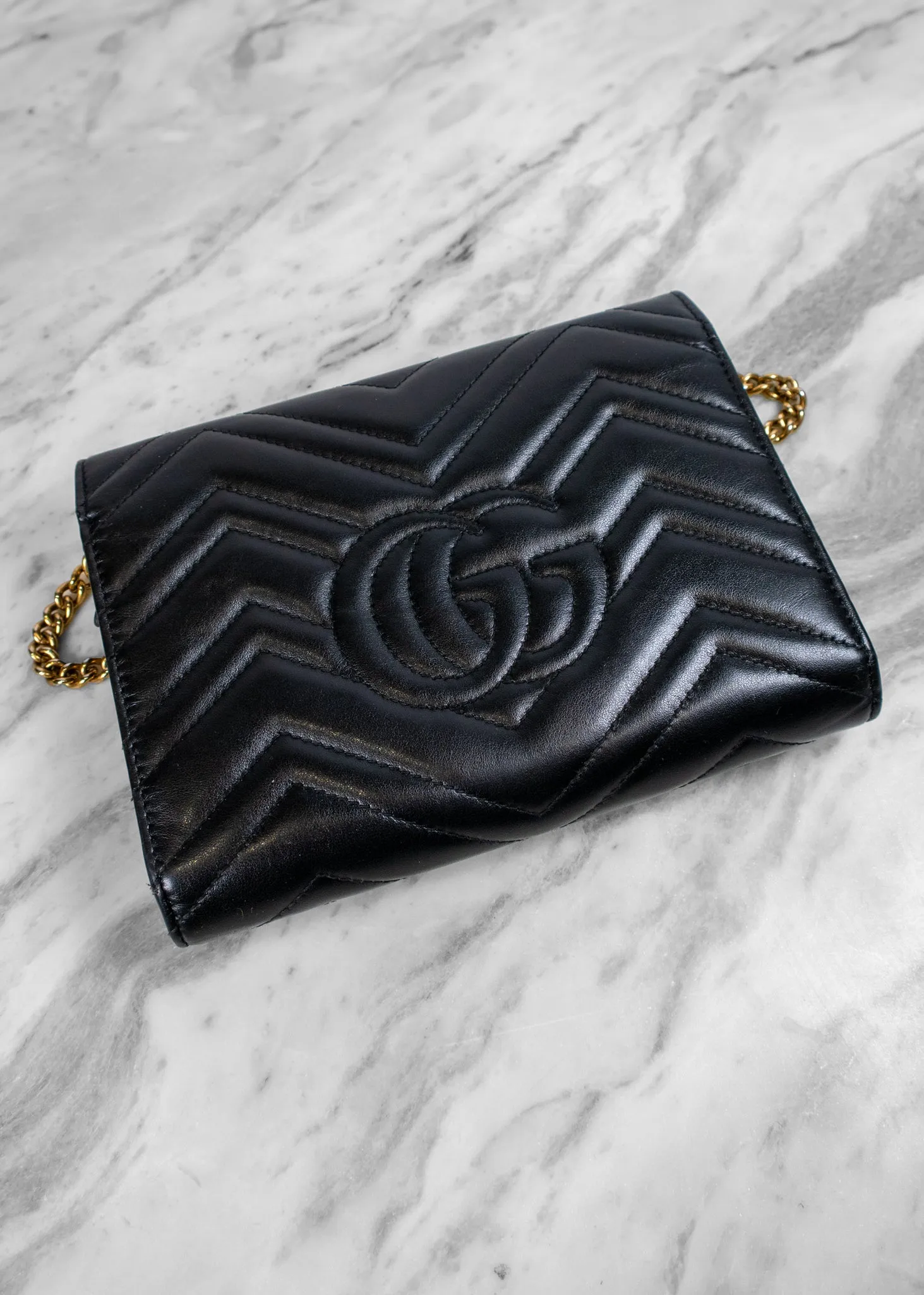 Gucci Calfskin Matelasse GG Marmont Chain Wallet