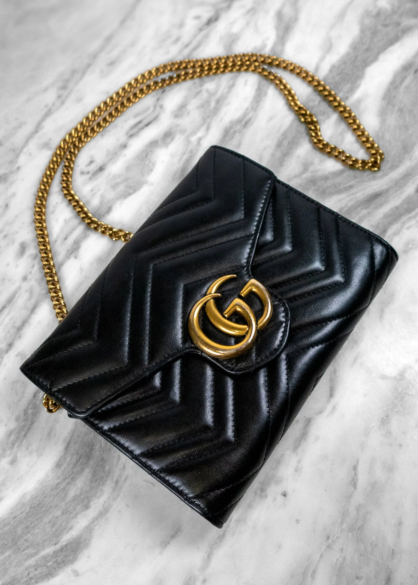 Gucci Calfskin Matelasse GG Marmont Chain Wallet